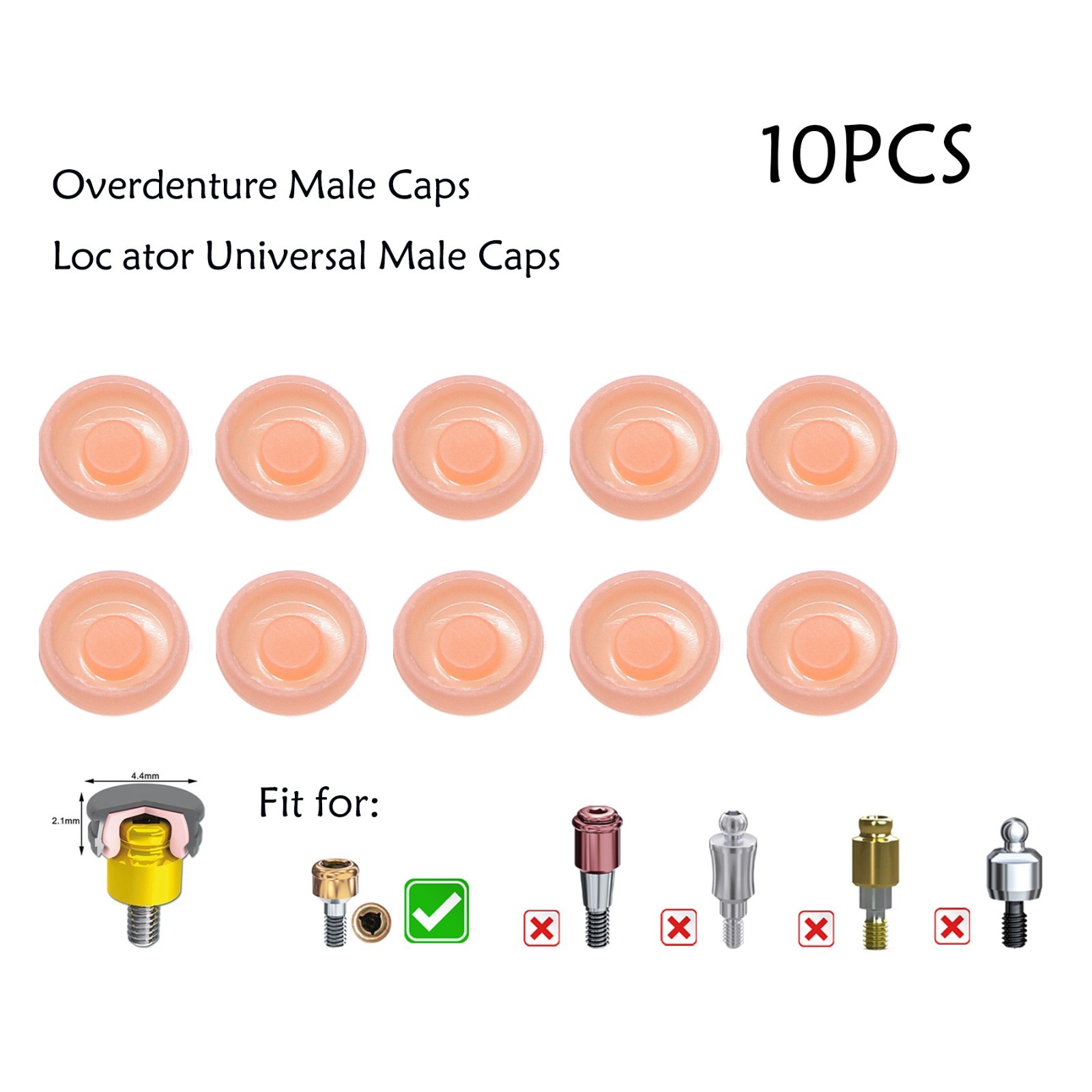 Dental 2.4 lbs Overdenture Caps Abutments Removable Male Cap Inserts Retentive