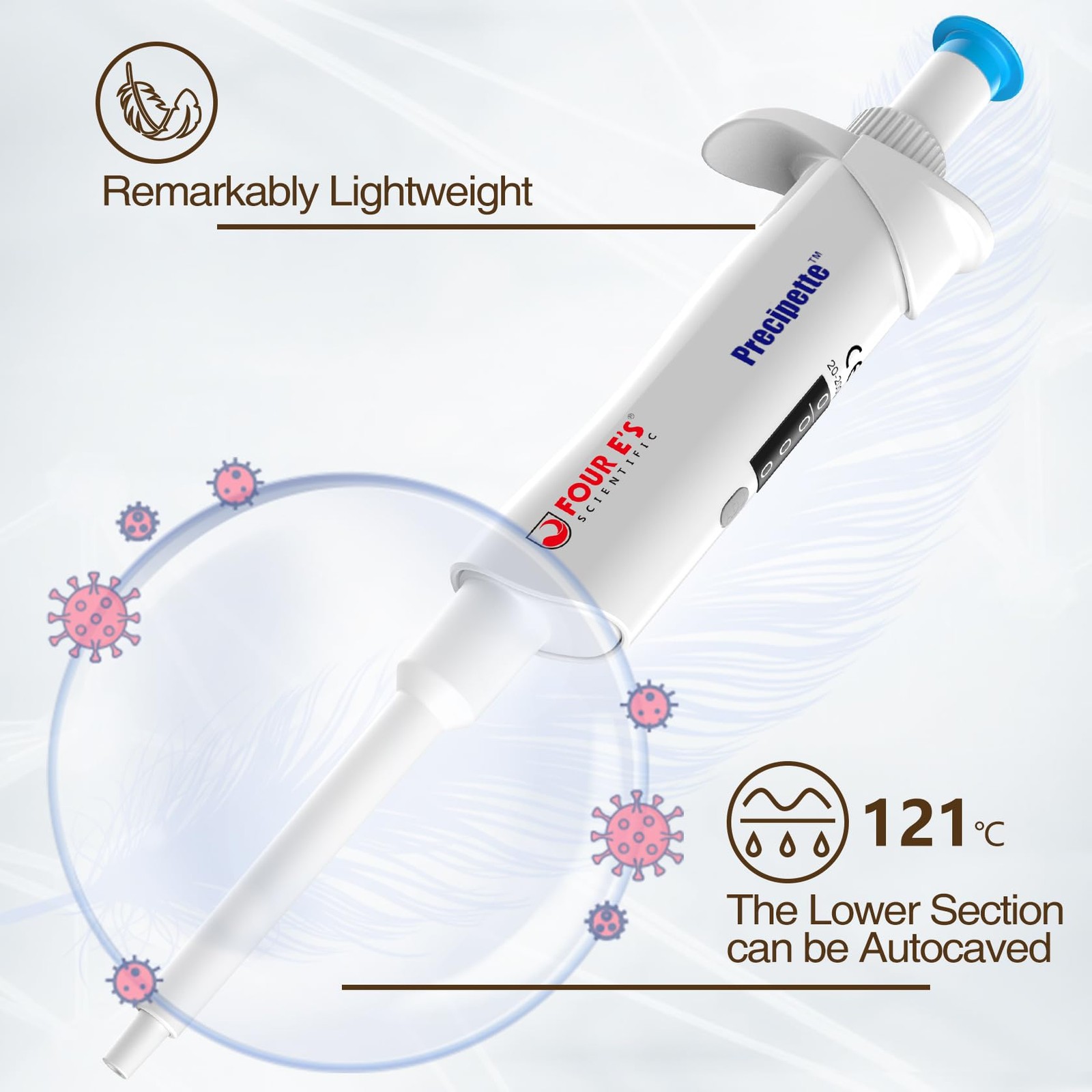 Lab 20-200µL Pipette: Single-Channel Adjustable Micropipette with Color-Coded