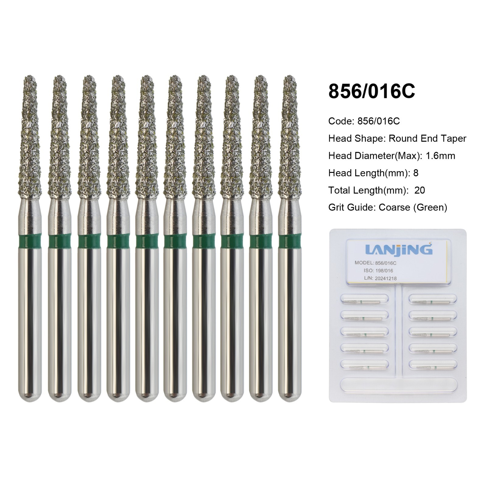 FG Dental Diamond Burs 856 850 Round End Taper Crown Prep Coarse Fine High Speed