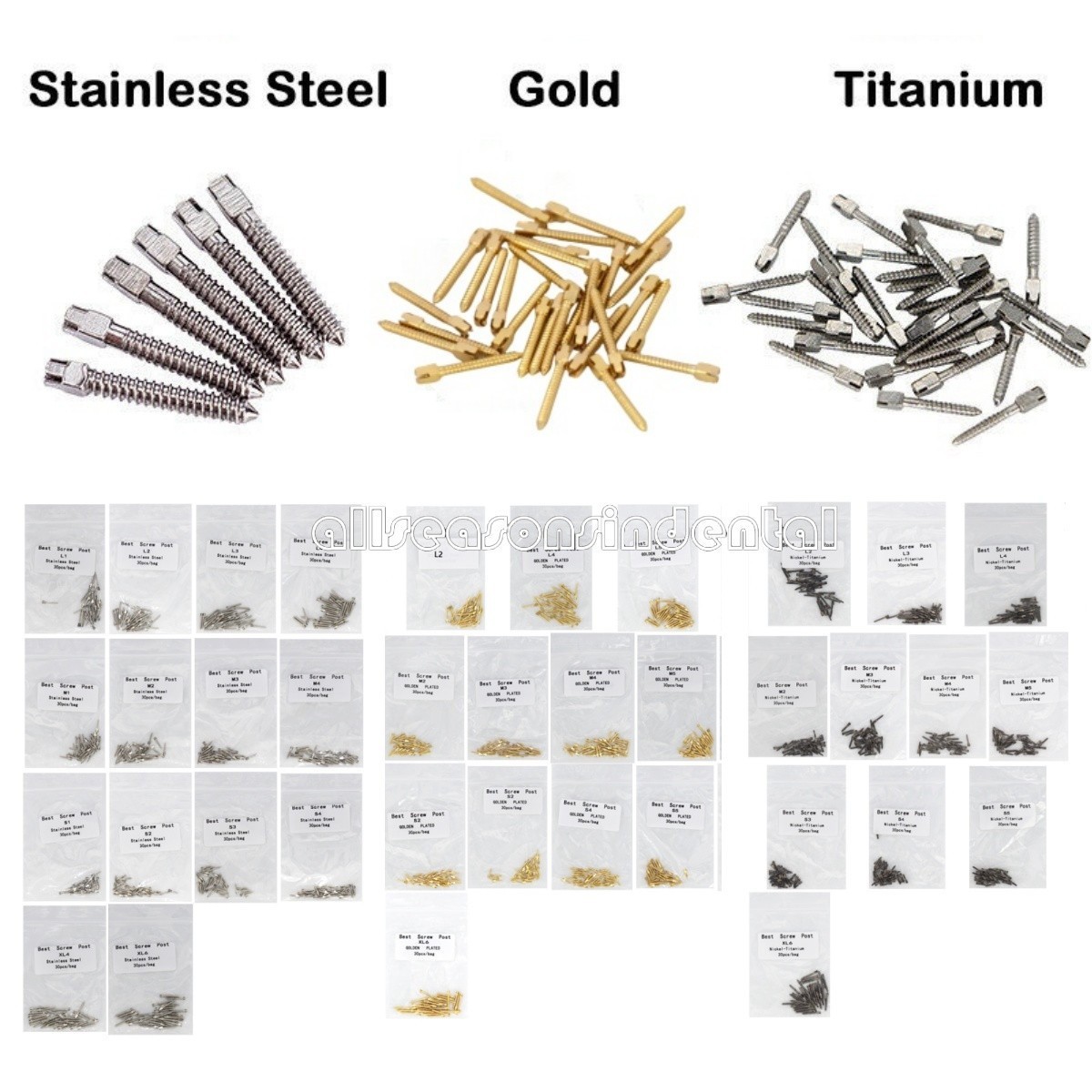 30/120/240Pcs Dental Root Canal Pins Conical Screw Posts Gold Plated/Titanium/SS