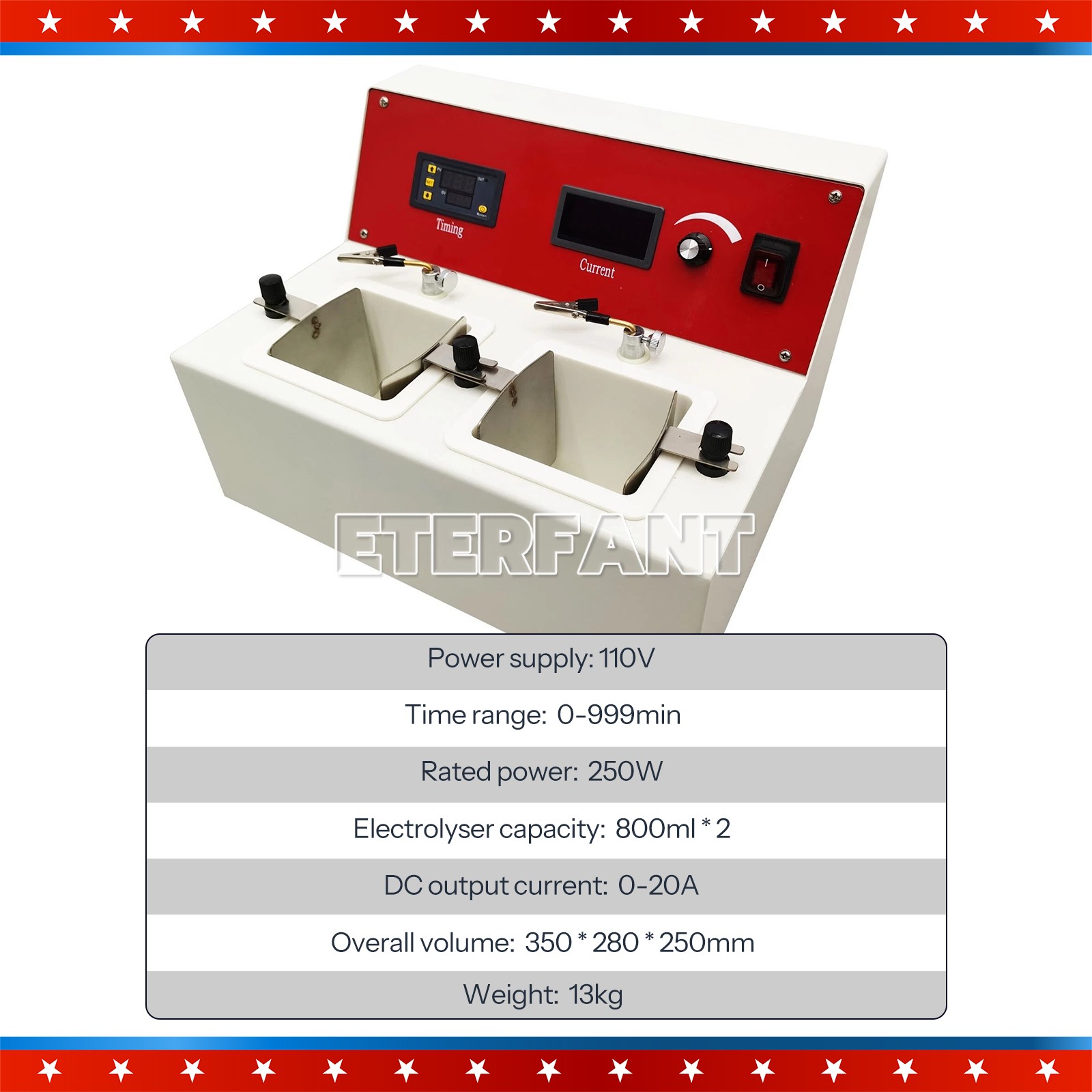 ETERFANT Dental Lab Electrolytic Polishing Machine with Two Electrolytic Cells
