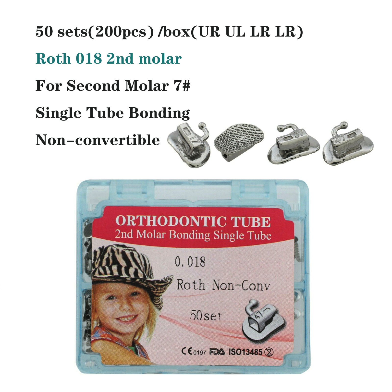 Dental Orthodontic Buccal Tubes 1st 2nd Molar Bracket Roth MBT 022 Bondable