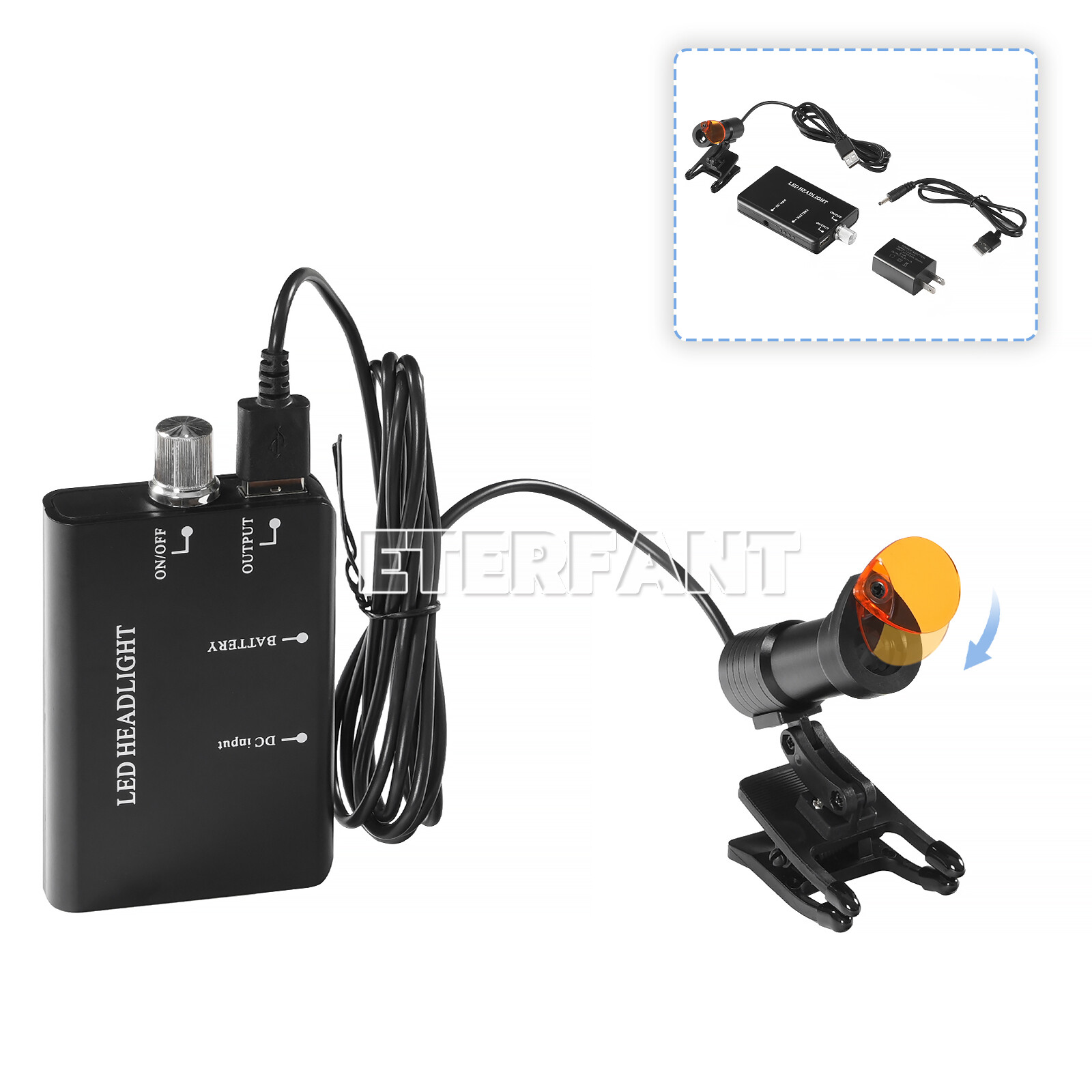ETERFANT 5W LED Headlight Lamp Dental Metal Clip w/Filter for Binocular Loupe
