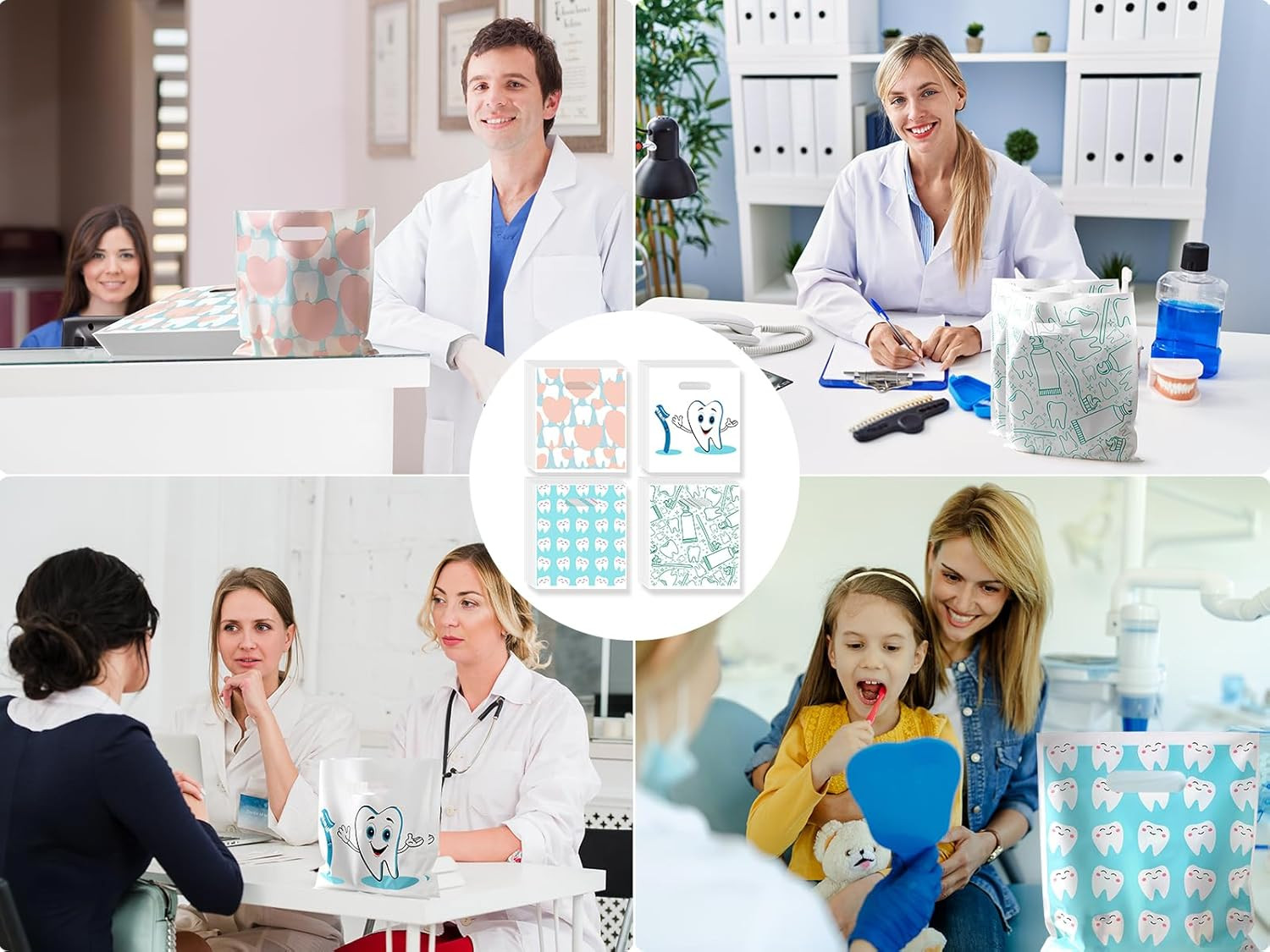 200 Pcs Dental Bags, Tooth Patient Care Dental Bags, 9 X 8 Inches Dental Goodie