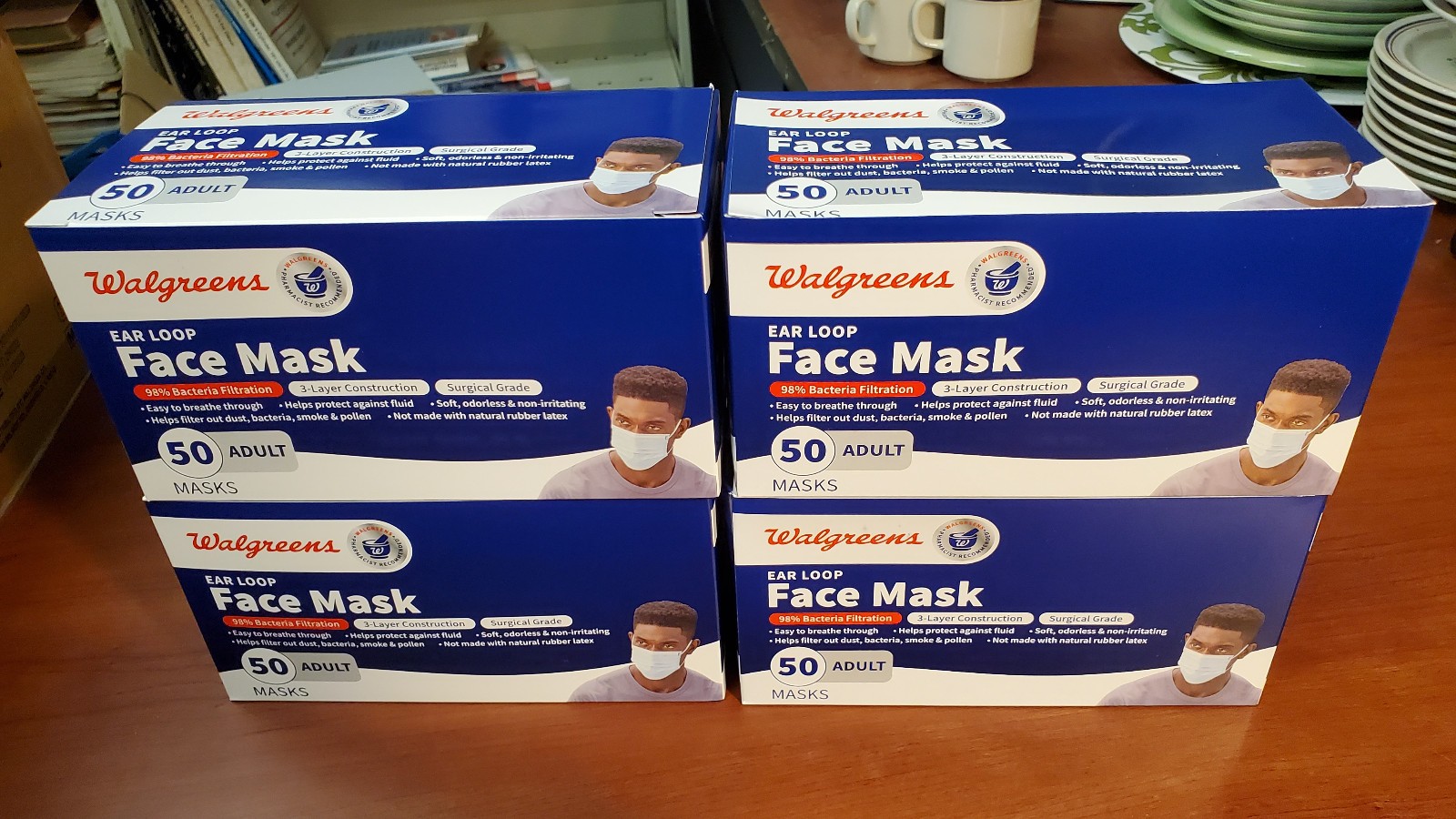 Walgreens Face Mask Adult Ear Loop 3-Layer Surgical Grade ~ 4 Boxes ~ 200 total