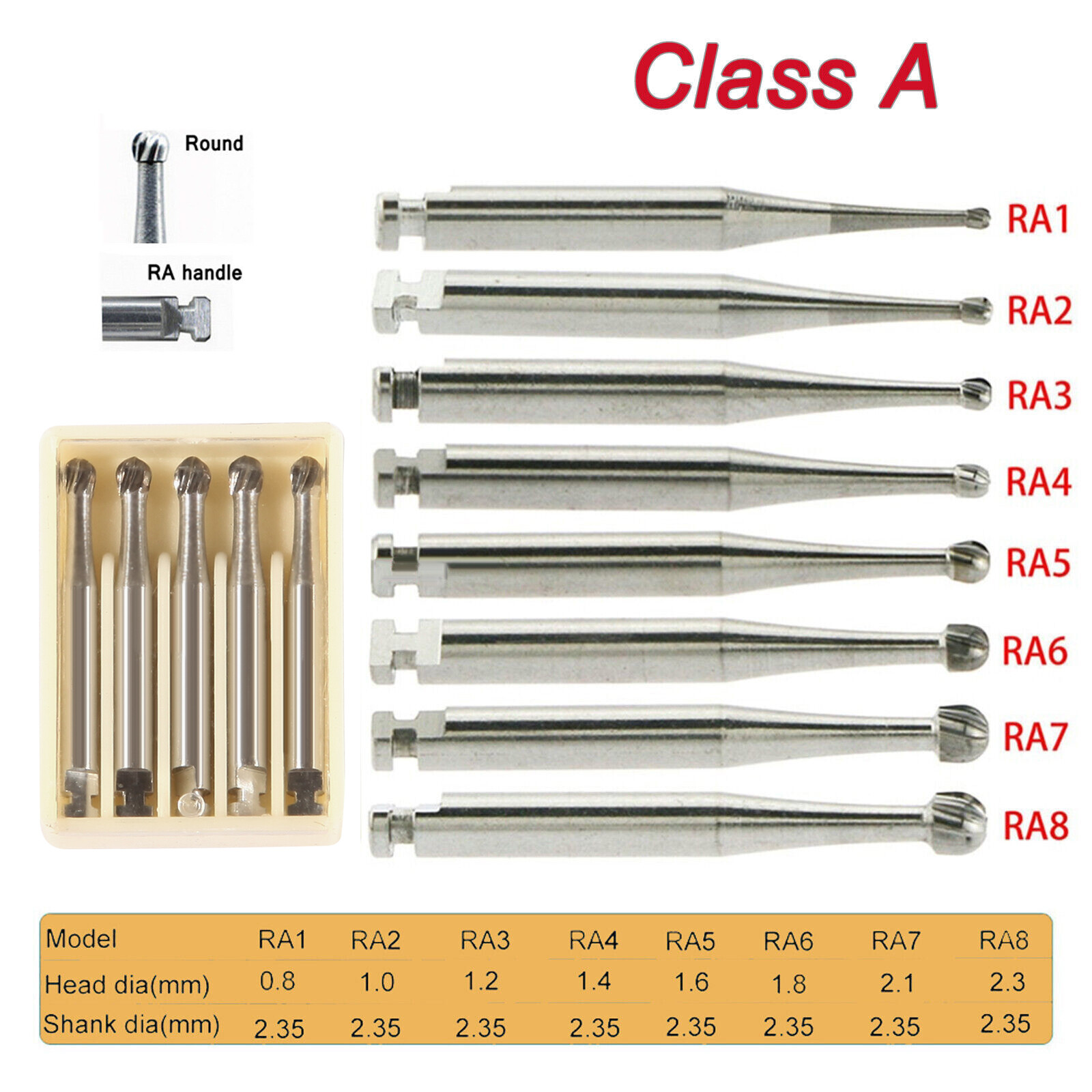 5-200pcs Dental Round Tungsten Carbide Bur Latch RA#1-8 for Slow Speed Handpiece