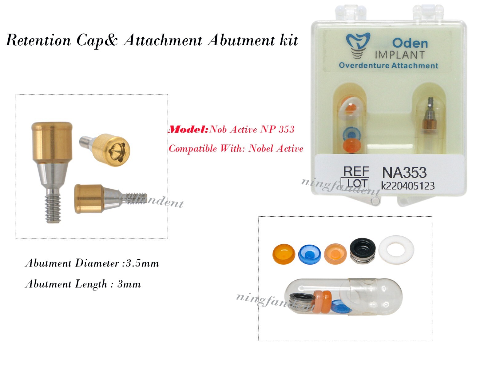 Implant Abutment & Overdenture Retention Caps Kit Fits Nobel Active NP353-3mm