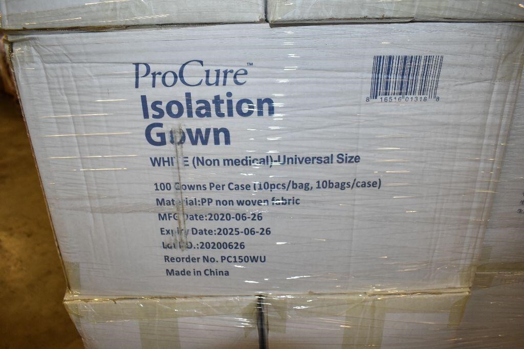 ProCure Isolation Gown White PP Non-Woven Fabric 100pc Universal Size New Sealed