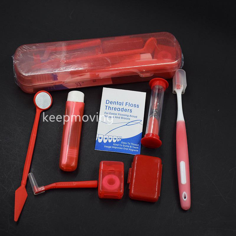 50 Set Dental Care Kit Toothbrush Interdental Floss Orthodontic Wax Mirror Timer