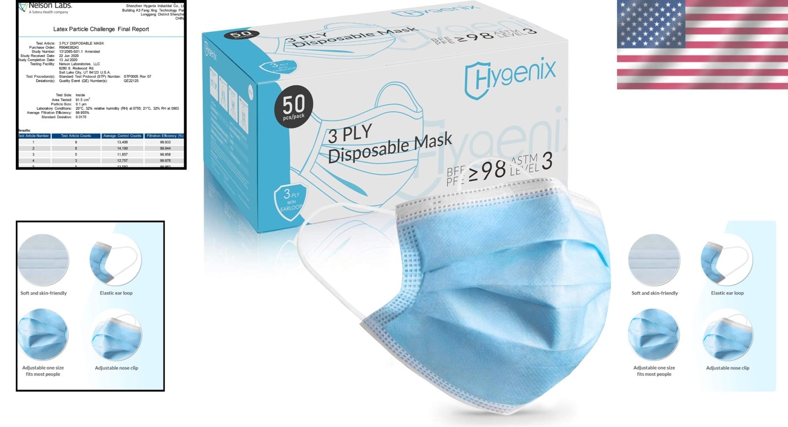 Level 3 Procedure 3Ply Disposable Face Masks – ≥98% Filtration, Fluid Resista…