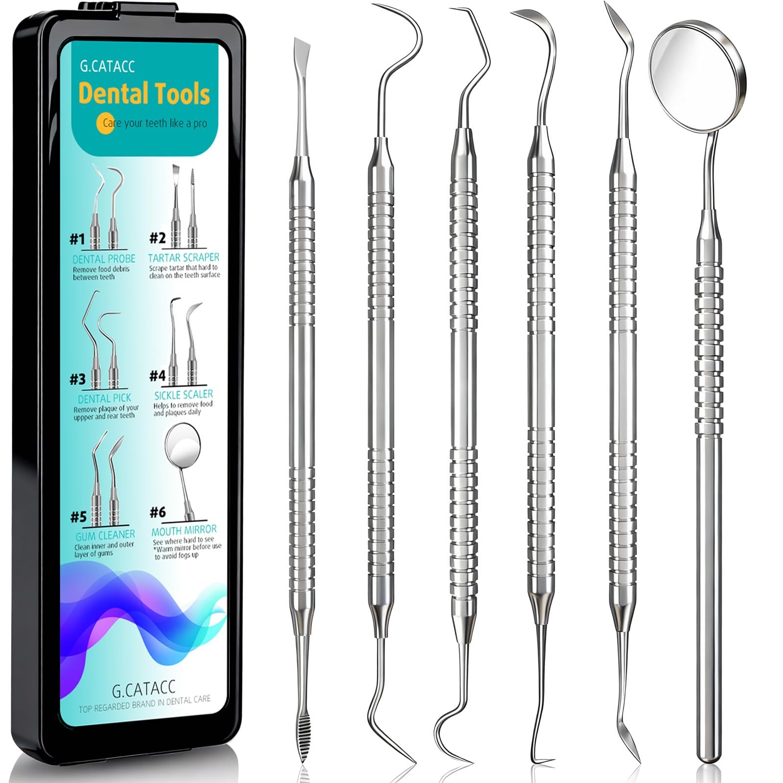 CATACC PRO Dental Tools, 1 Count (Pack of 6), Tools With Case – Black