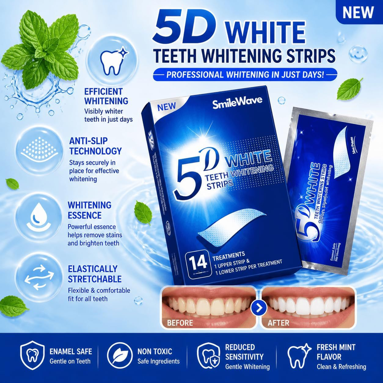 Teeth Whitening Strips – 28 (14 1 Count (Pack of 14), Transparent