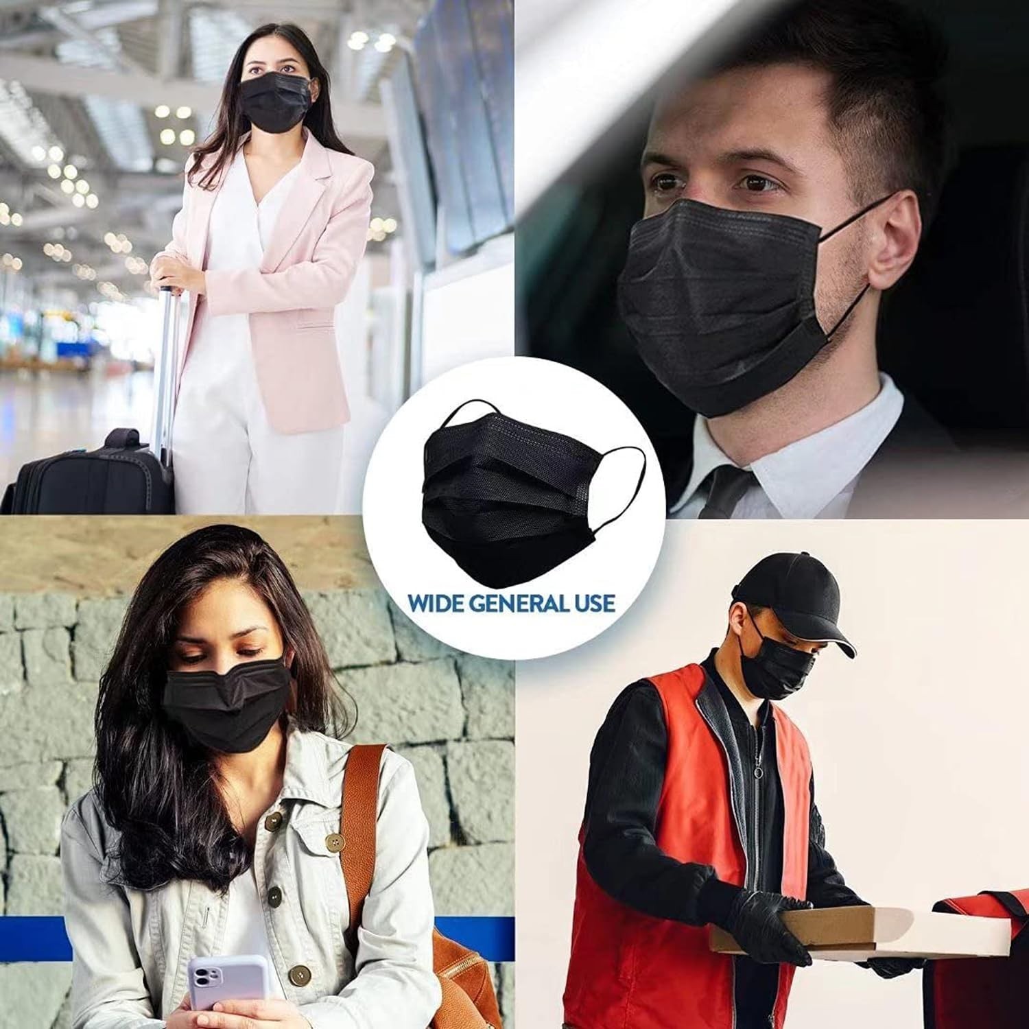 Versatile 3-Ply Black Face Masks – 100Pcs for Daily Use & All Occasions