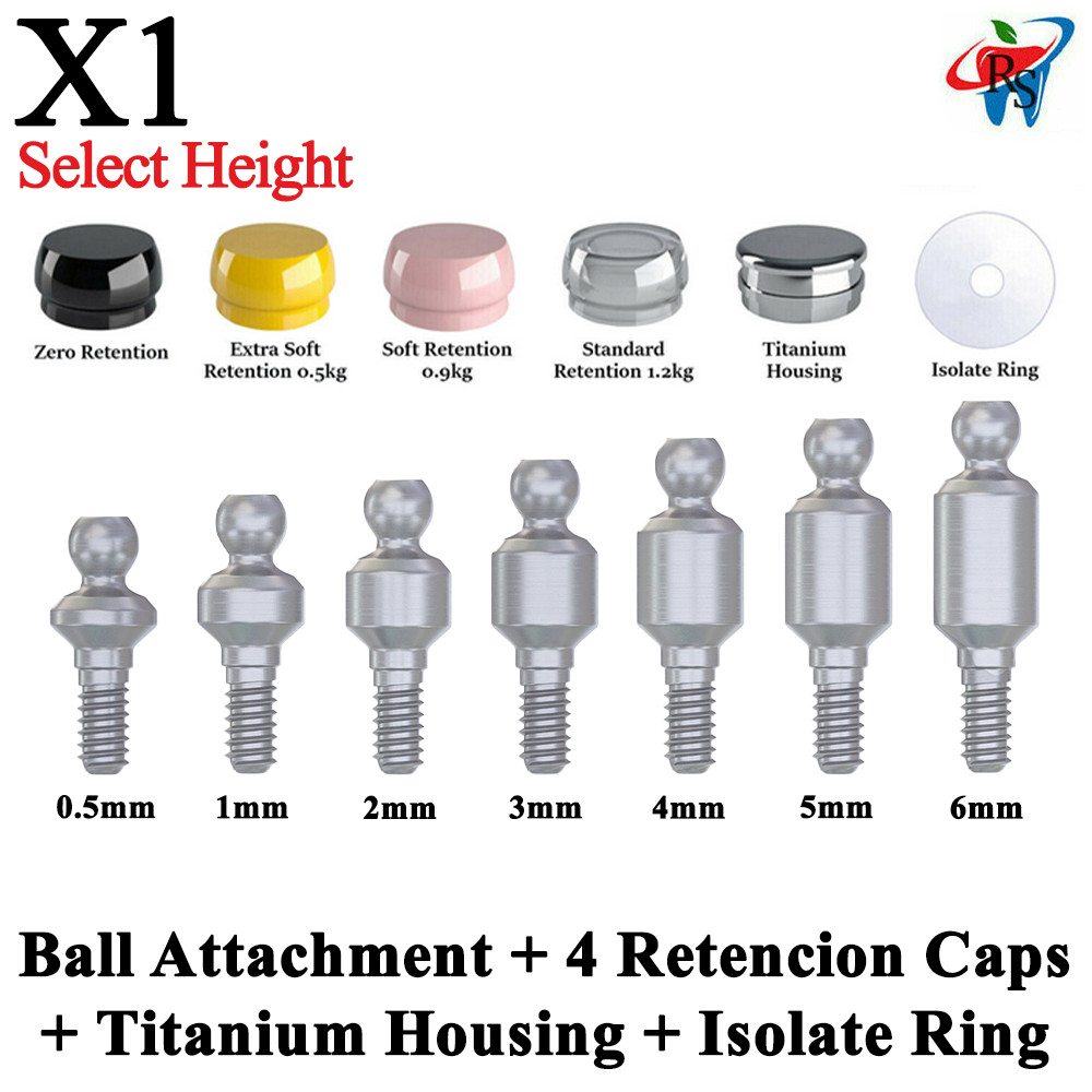 1x Set Dental Imp lant Kit Ball Attach ment Retention Caps Titanium Housing Ring