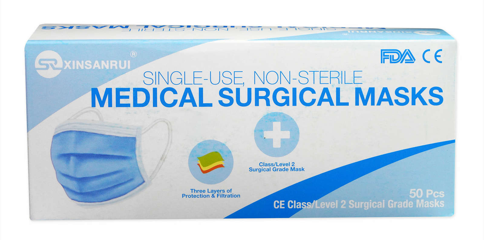 250 Pack CE Approved Class/Level 2 Surgical Disposable Face Mask/3-Ply 98% BFE