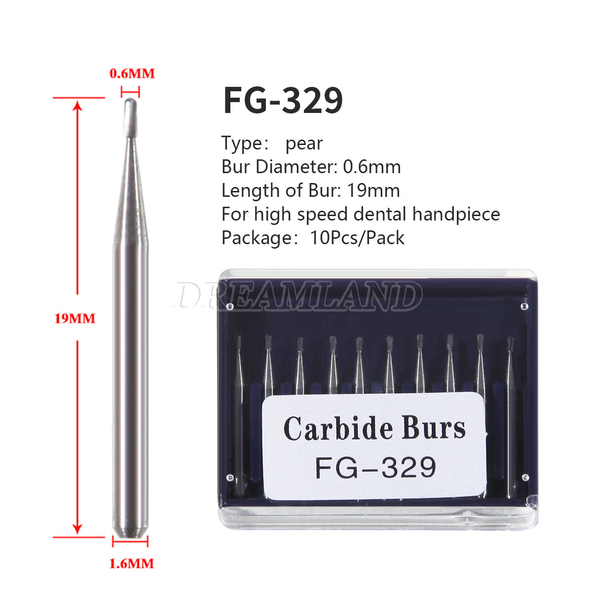 Dental Carbide Burs FG 329 Pear For High Speed Handpiece Friction Grip