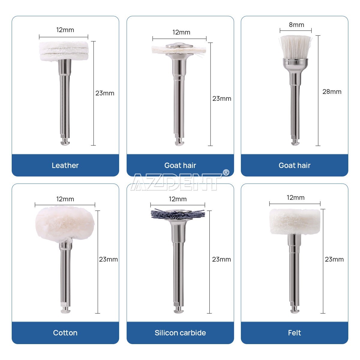 12pcs Dental Diamond Burs Silicon Carbide Felt Wheels Polishing Kit RA 2.35mm US