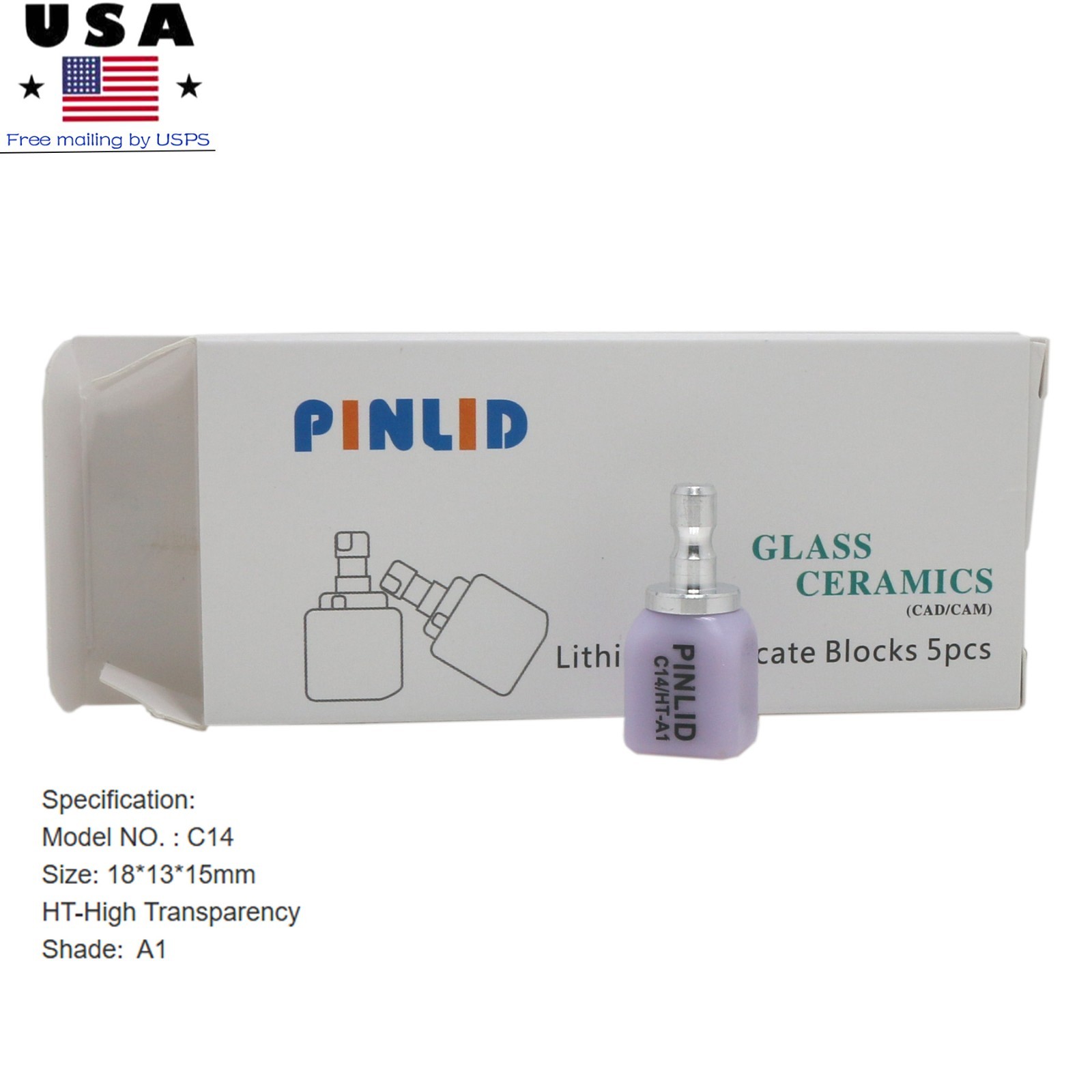 C14 Glass Ceramic Blocks HT/LT Lithium Disilicate CAD/CAM Cerec Blocks 5Pcs/Box