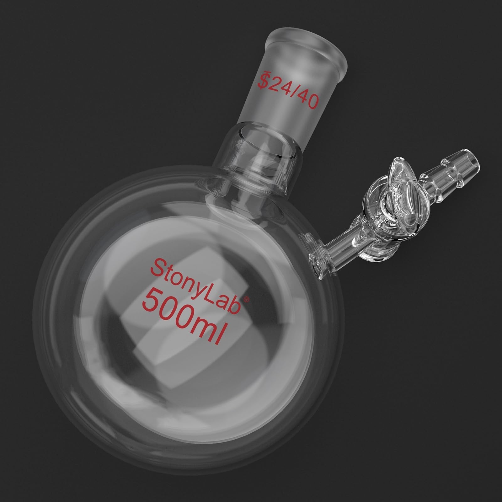 500ml Borosilicate Glass Reaction Flask with Stopcock Valve, 24/40 Joint, Lab Us