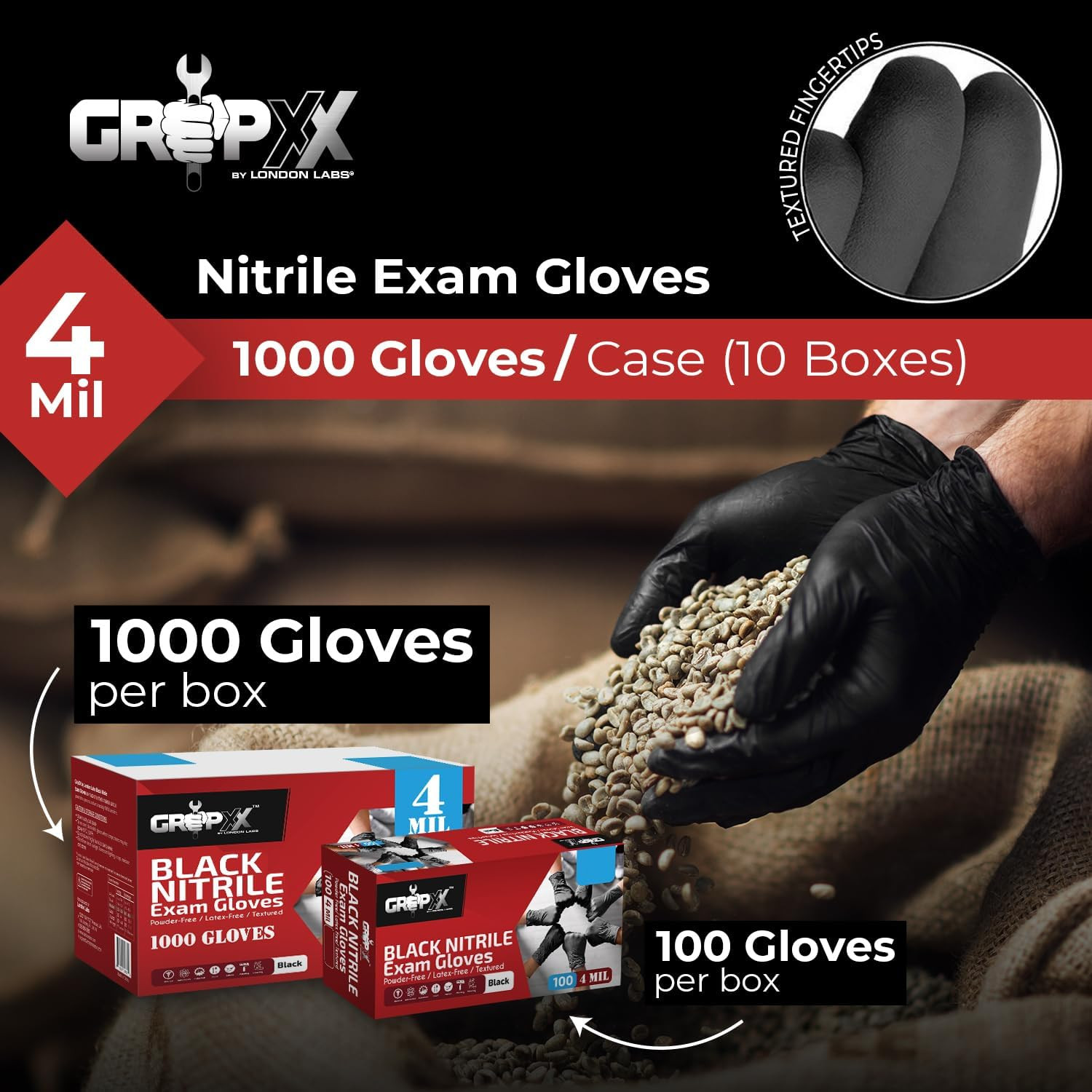 Black Nitrile Gloves Disposable Latex Free & Powder Free, 4 Mil Rubber Glove, Cl
