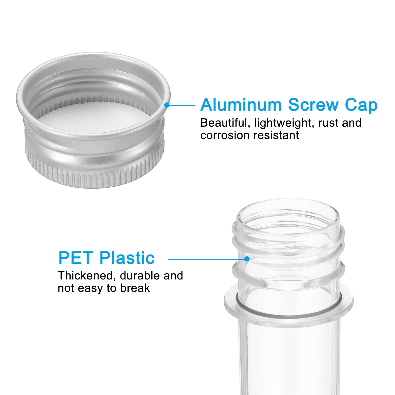 45ml Plastic Test Tubes with Screw Caps, 6Pcs 141x25mm Tubes, Silver Tone