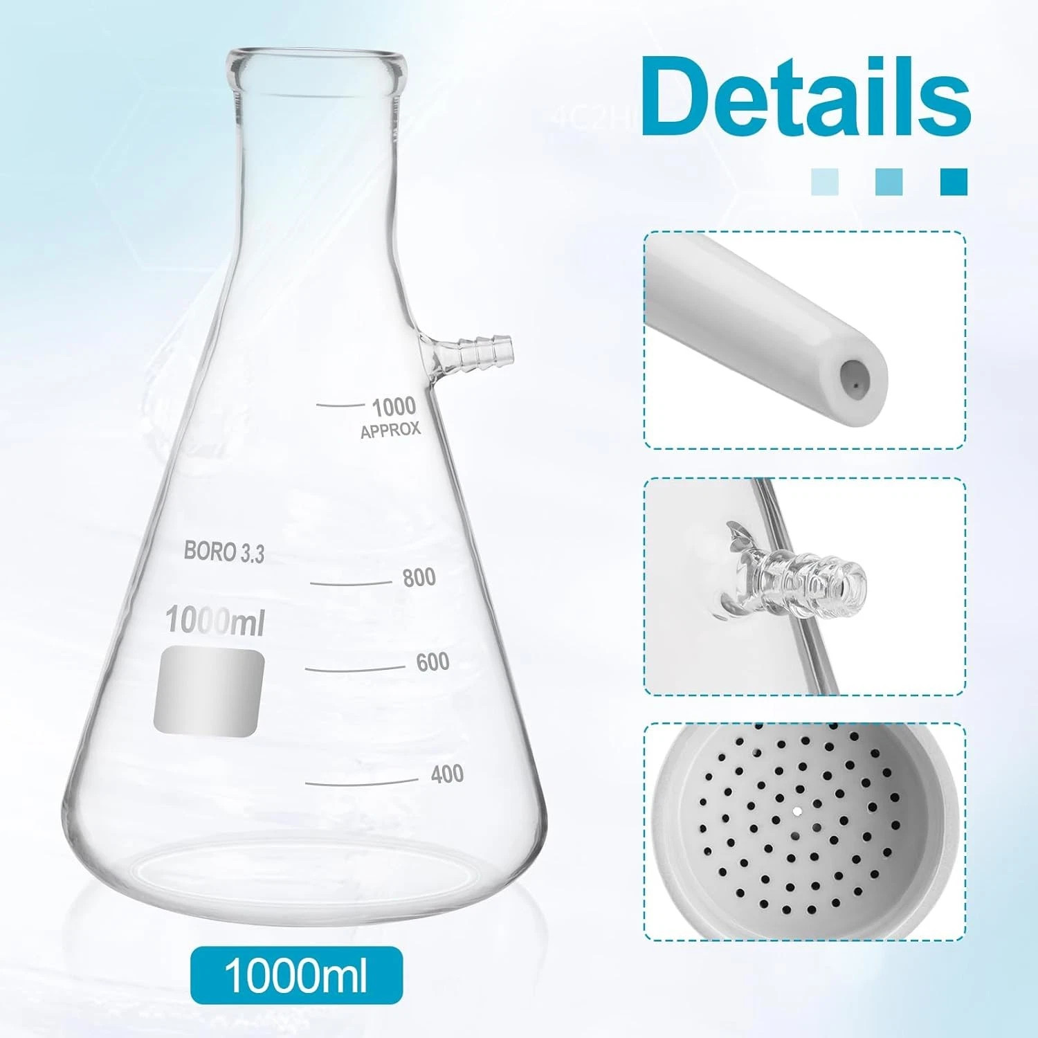 1000ml Buchner Funnel Filtering Kit Lab Filtering Flask Glass w/ Flask Funnel US