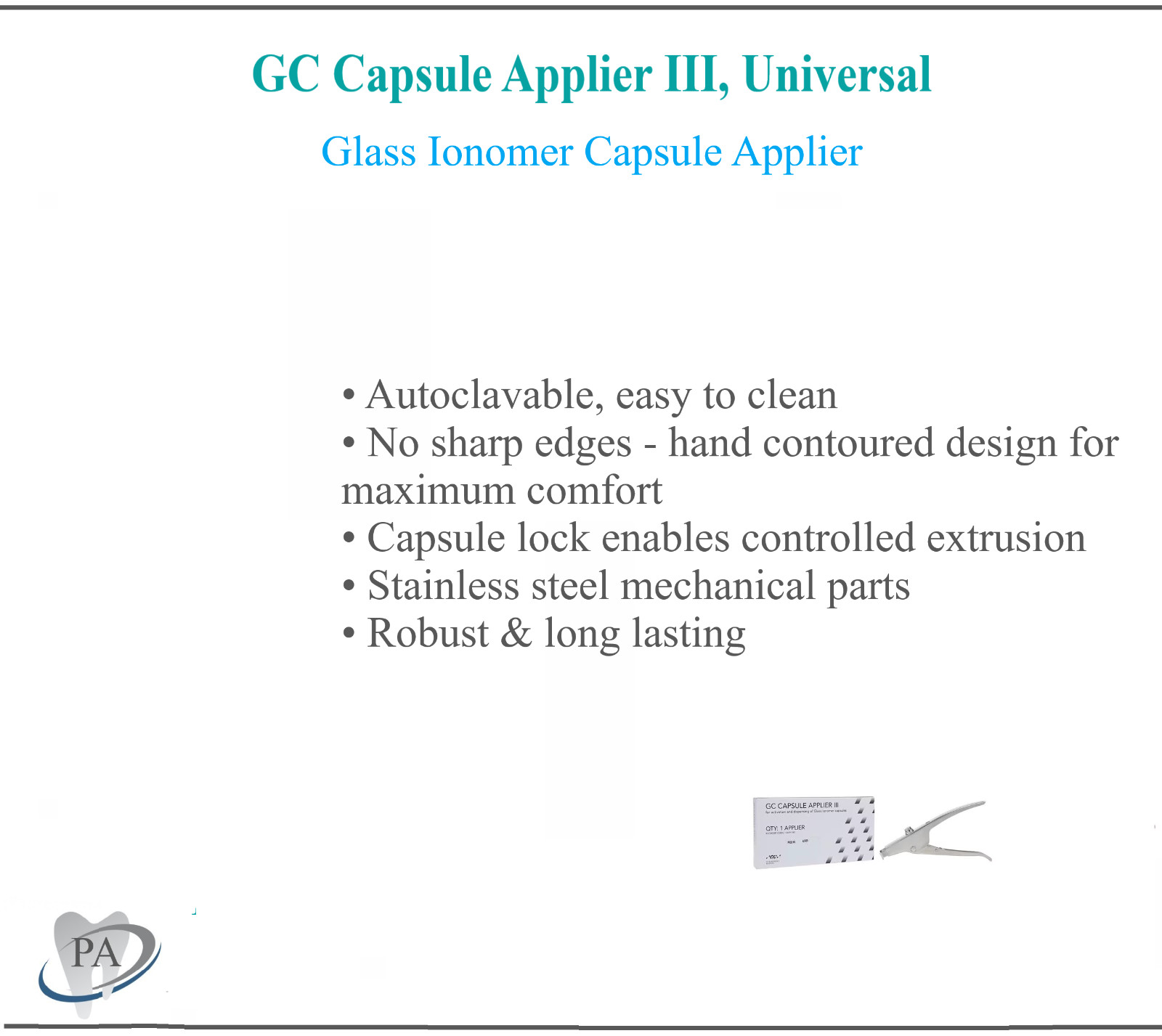 GC Fuji DENTAL CAPSULE APPLIER APPLICATOR GUN, Autoclavable, Long Shelf Life