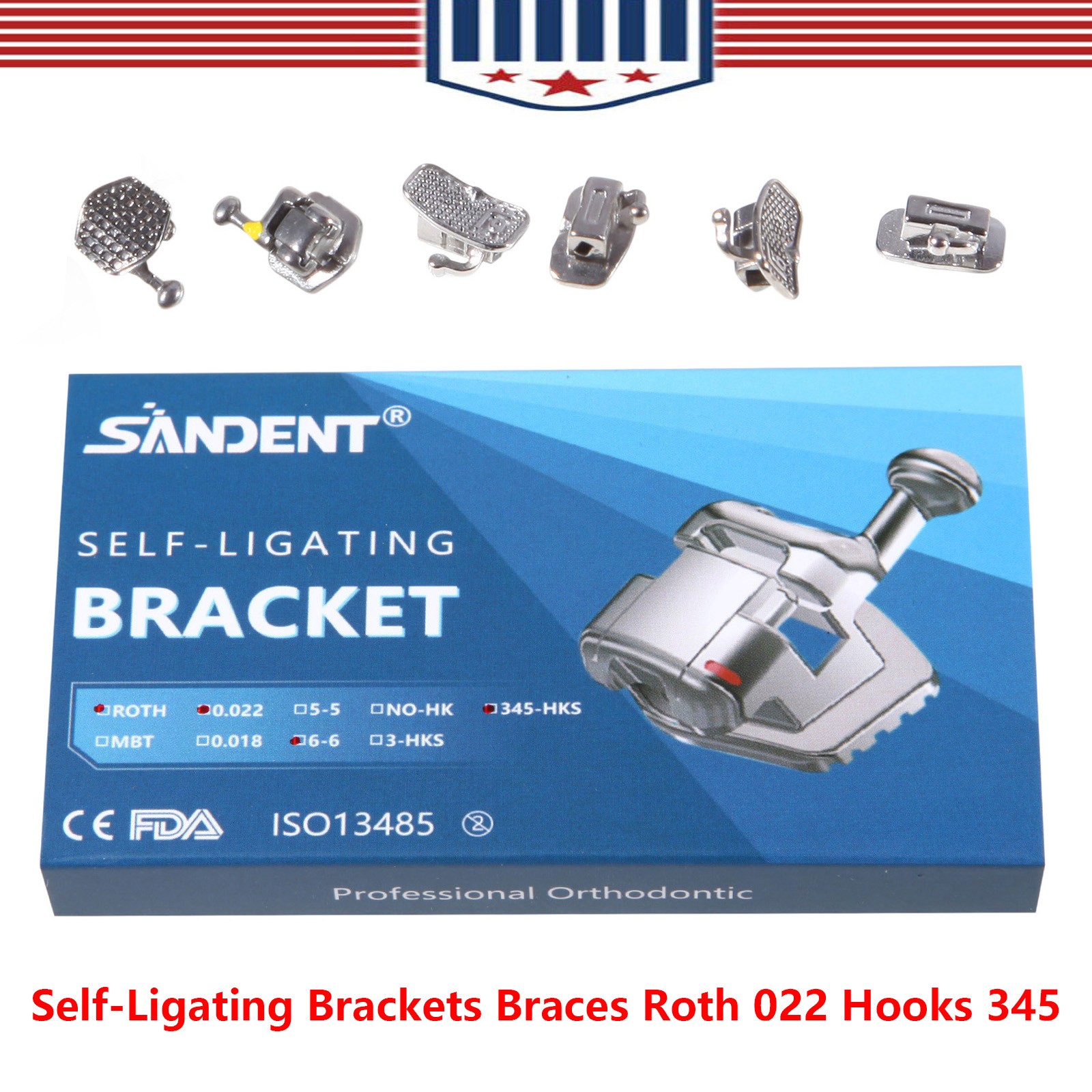 SANDENT Dental Orthodontic Self-Ligating Brackets Braces Roth.022 Hook 3-4-5