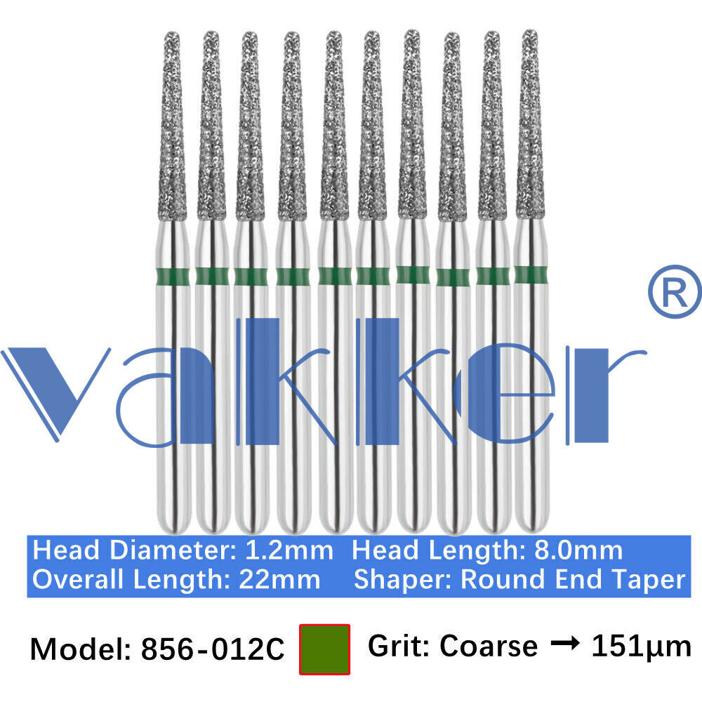 10pc Dental FG High Speed Diamond Burs Round End Taper Burs 856-012C Coarse Grit