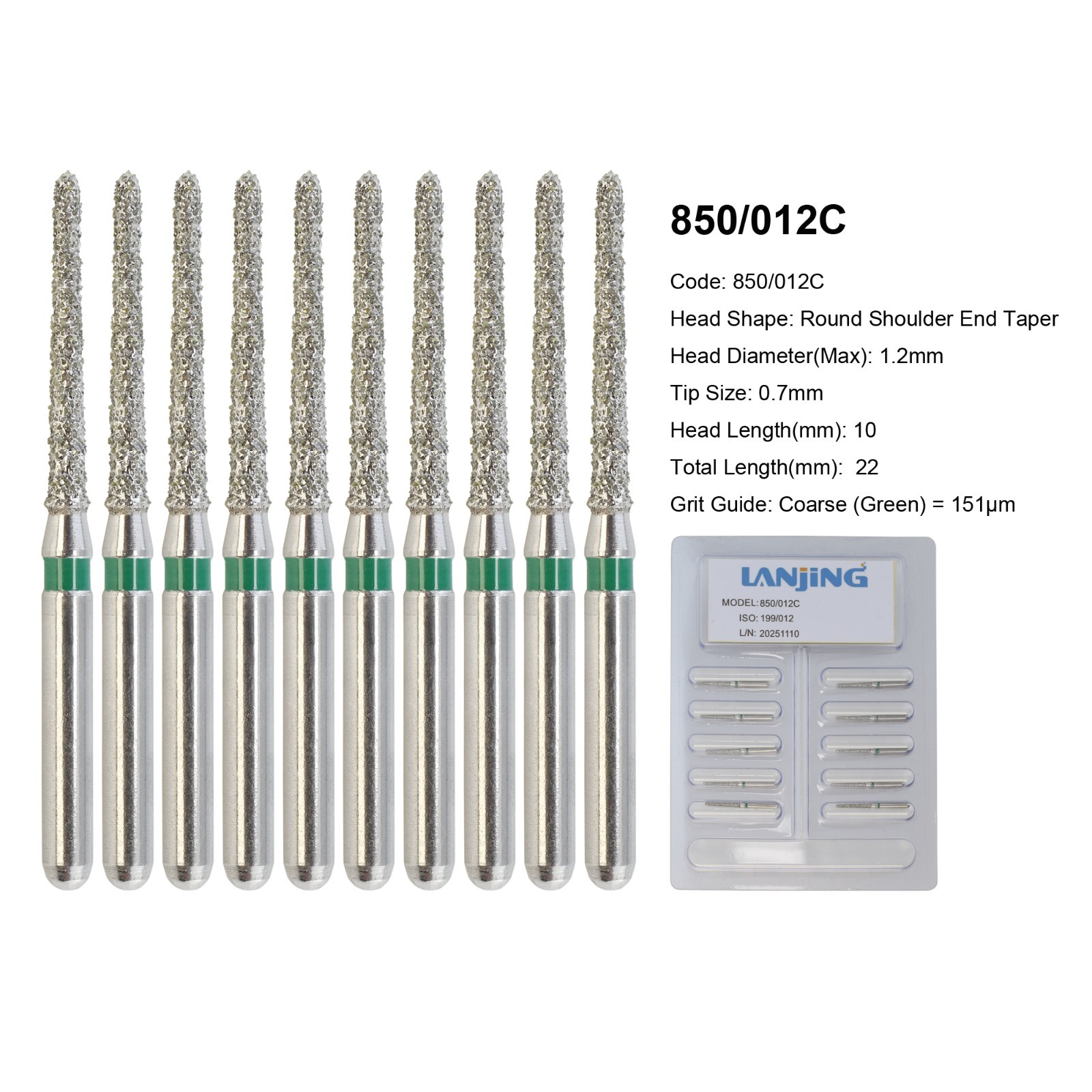 FG Dental Diamond Burs 856 850 Round End Taper Crown Prep Coarse Fine High Speed