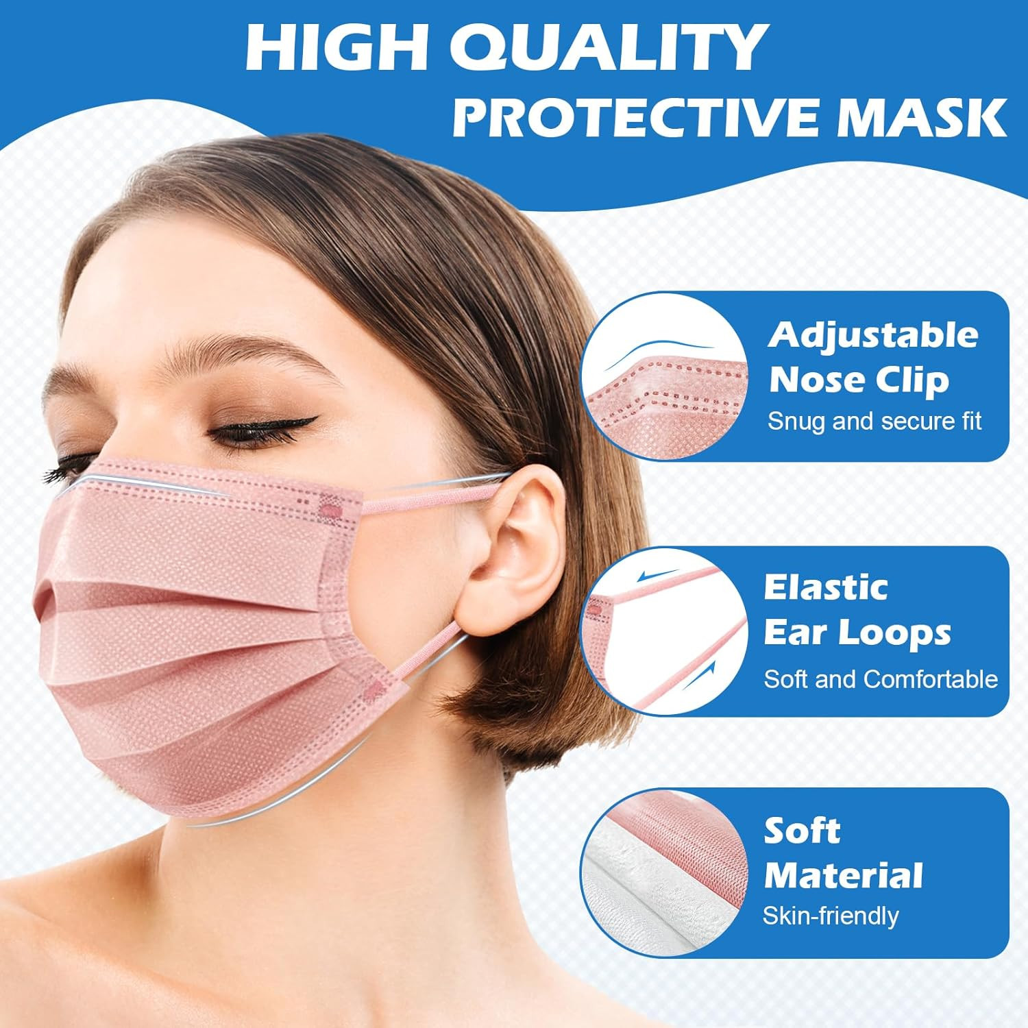 ZIYE 100 Pcs Non-Medical Disposable Face Masks – Breathable Non-Woven Maskial Mo