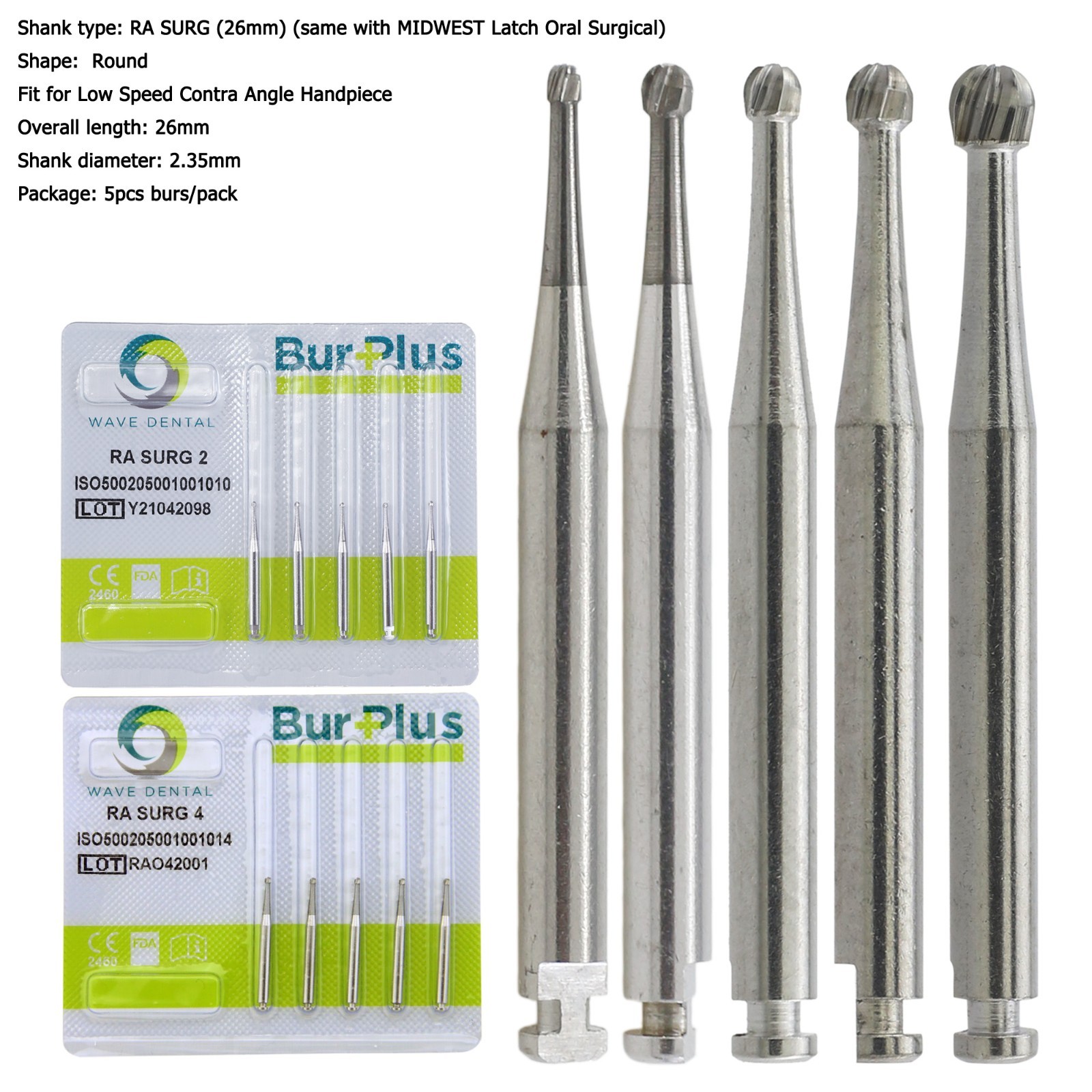 Dental RA Latch Round Burs Surgical Bur Carbide 2 4 6 For Low Speed Contra Angle