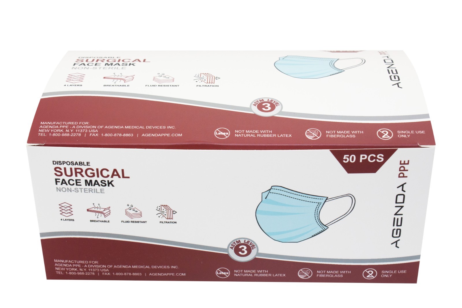 Agenda PPE – Level 3 ASTM Disposable Face Masks Blue 3 Ply Earloop – 600pcs