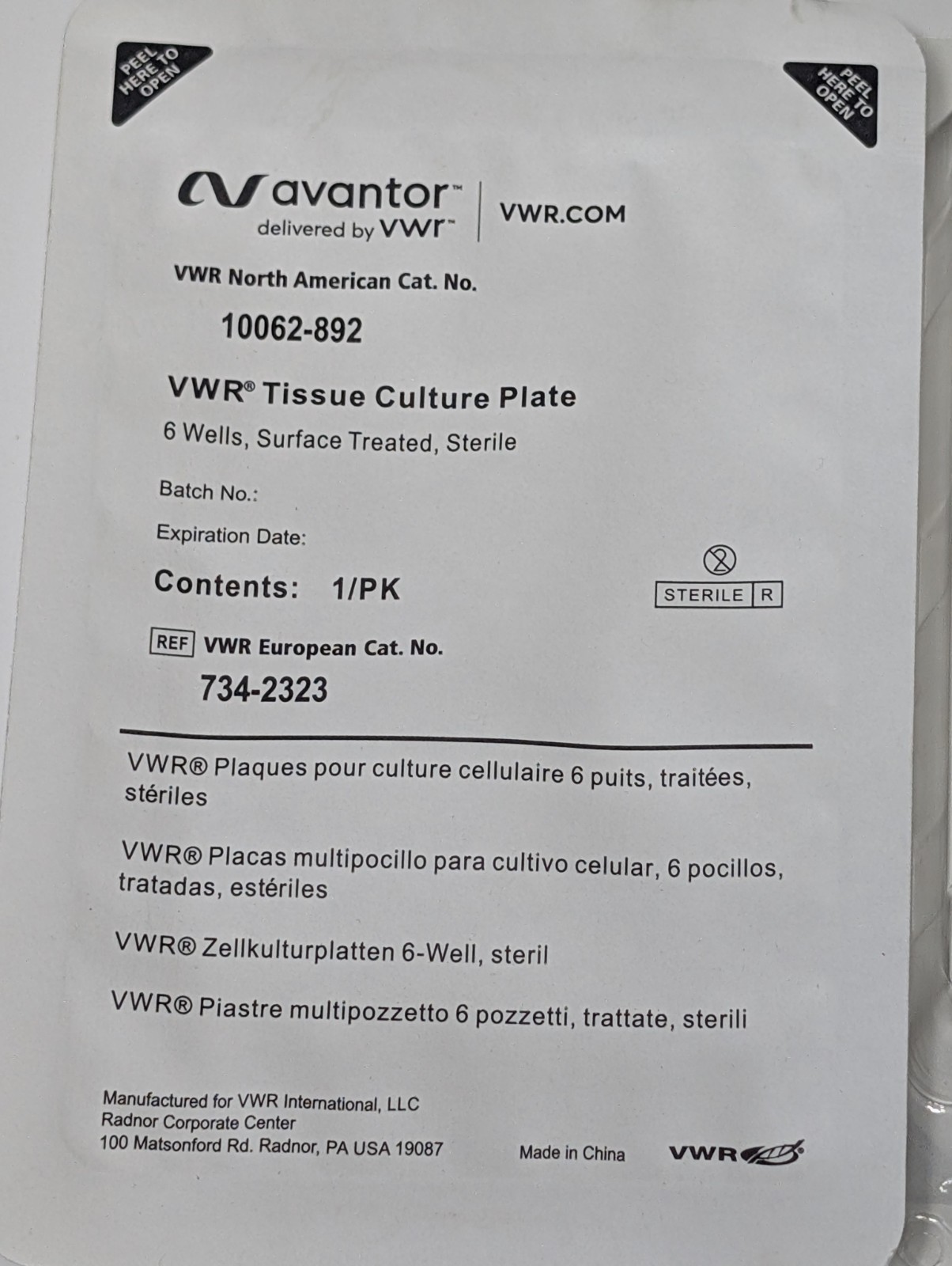 VWR Avantor 10062-892 Culture Plate 6-Well Sterile Ex 07.2026 (42 Remaining)