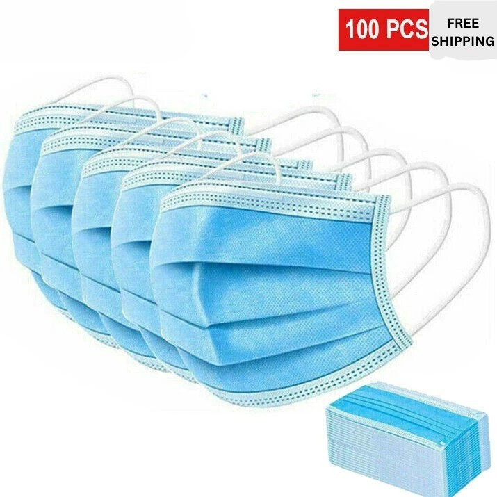 100 Disposable Face Masks Yuantan 3 Ply Protective Blue Earloop Breathable