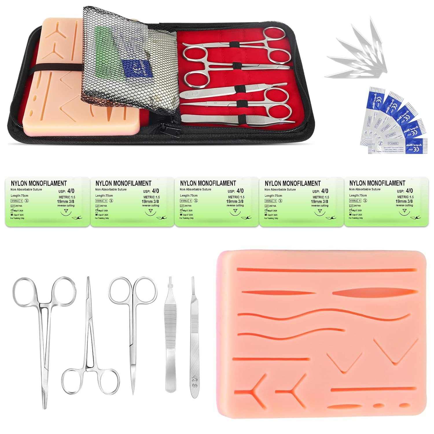 Kit de práctica de sutura para estudiantes de medicina, almohadilla de silicona
