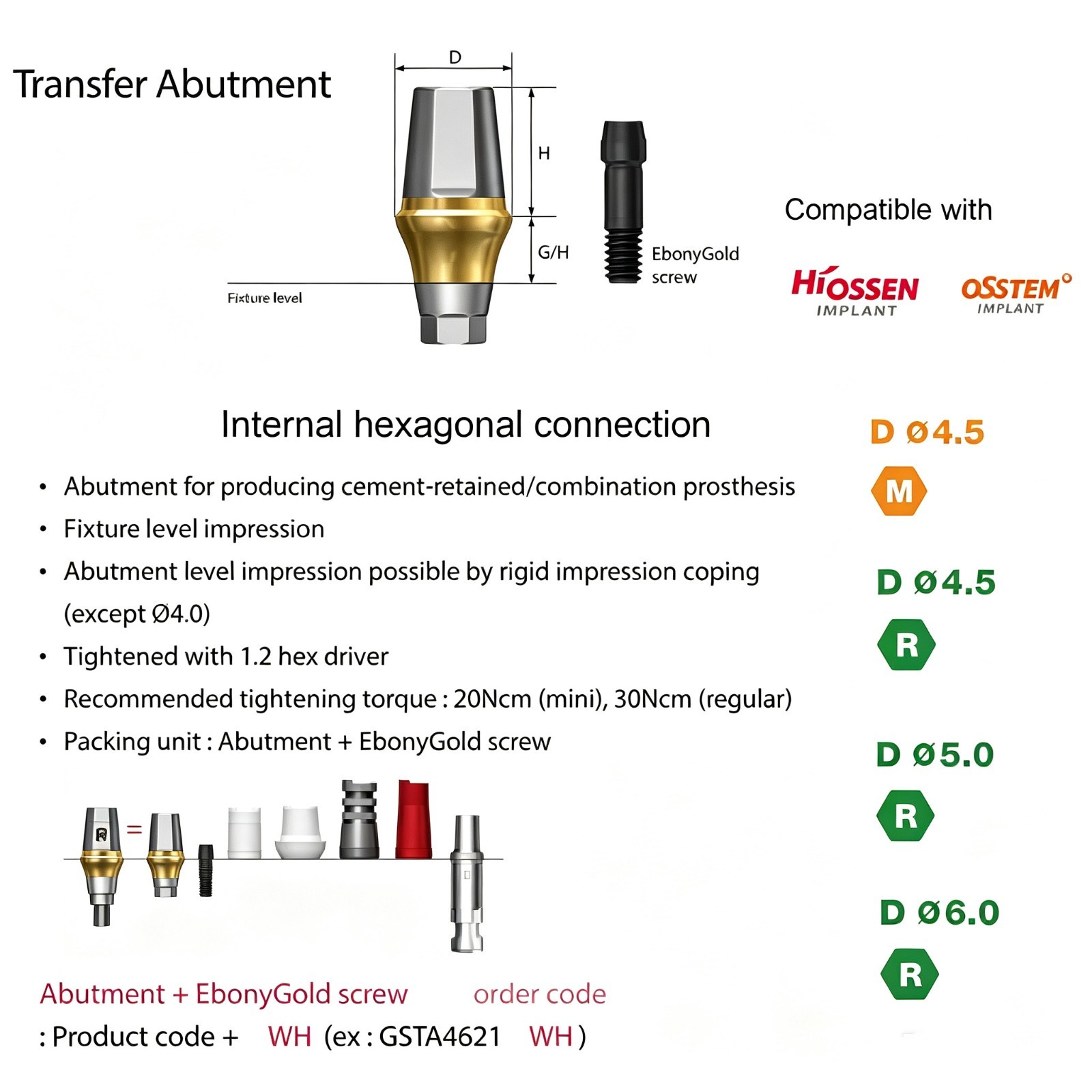 US Titanium Straight Dental Abutment Mini Regular Hex Fit Hiossen ET TS Implants