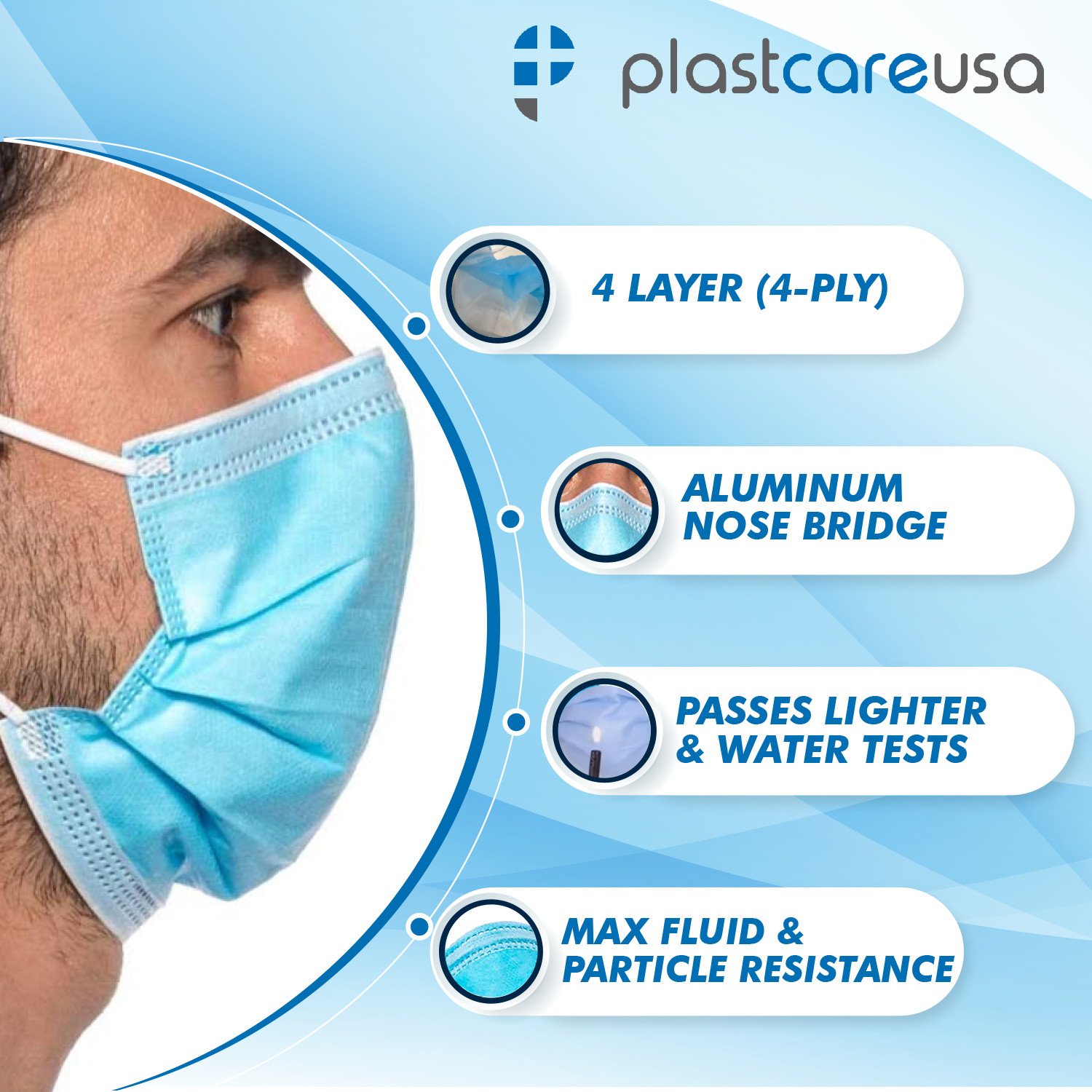 Bulk 500 or 1000 4 Ply ASTM LEVEL 3 Blue Disposable Medical Surgical Face Masks