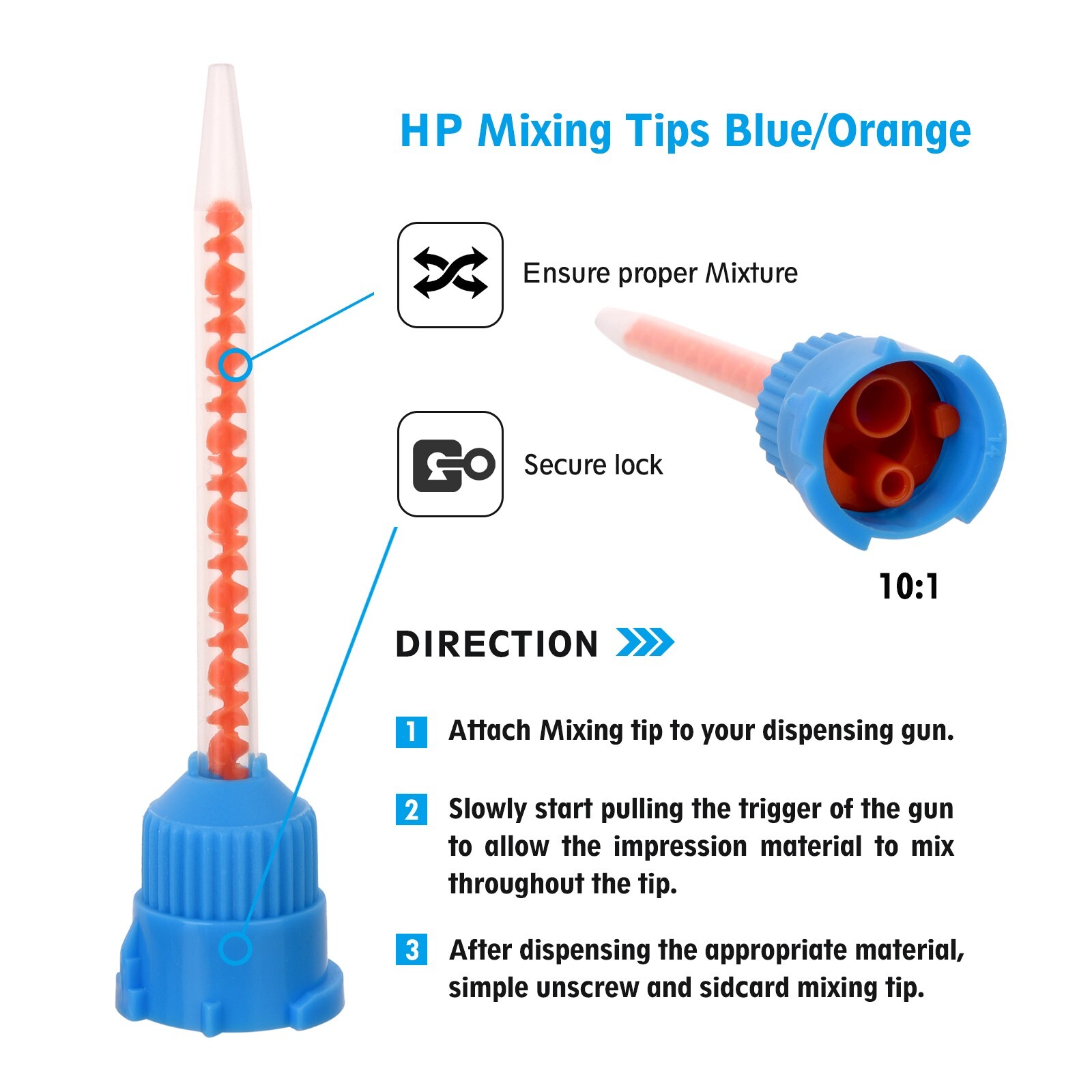 100 Dental Mixing Tips for Impression Temp Crowns Material (10:1)