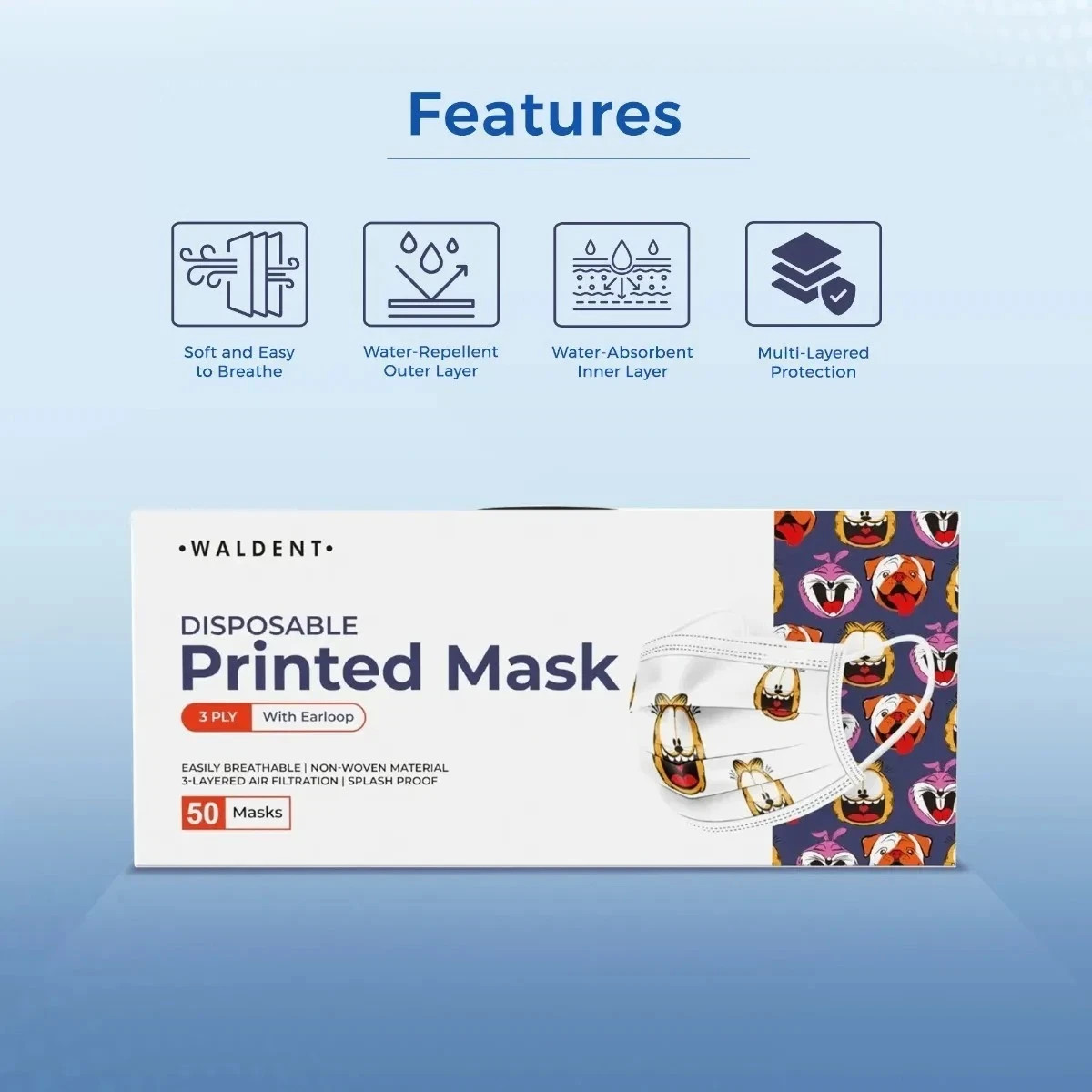 Waldent 3 Ply Printed Disposable Mask (Pack of 50) for Children’s Smile