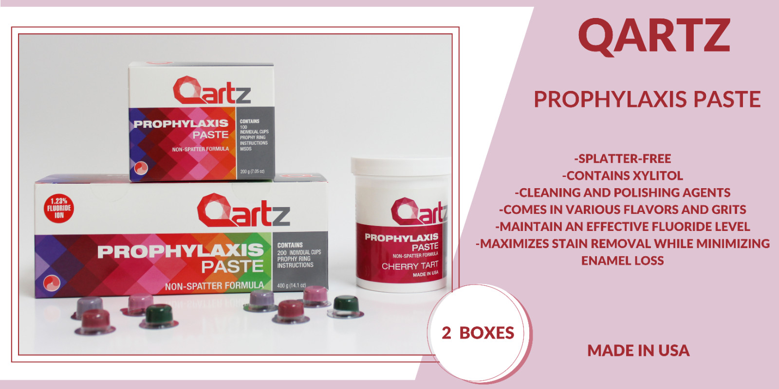 QARTZ PROPHY PASTE CUPS ASSORTED COARSE 200/BOX DENTAL W/FLOURIDE – 2 BOXES