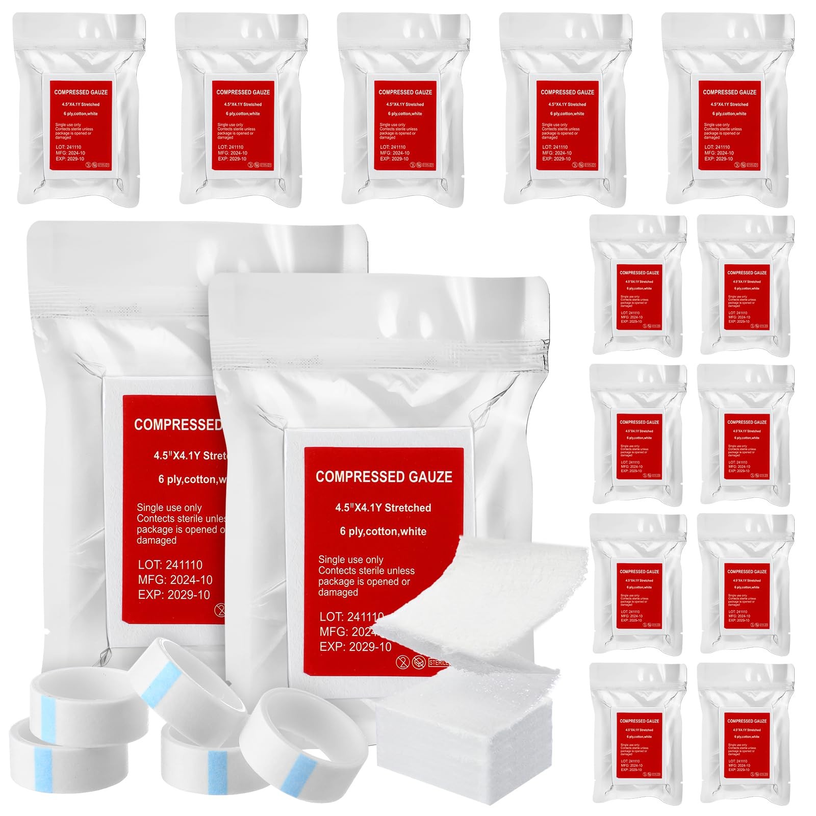 Threlaco 6 Pcs Z-Folded Compressed Sterile Gauze 4.5″ as picture shown, White
