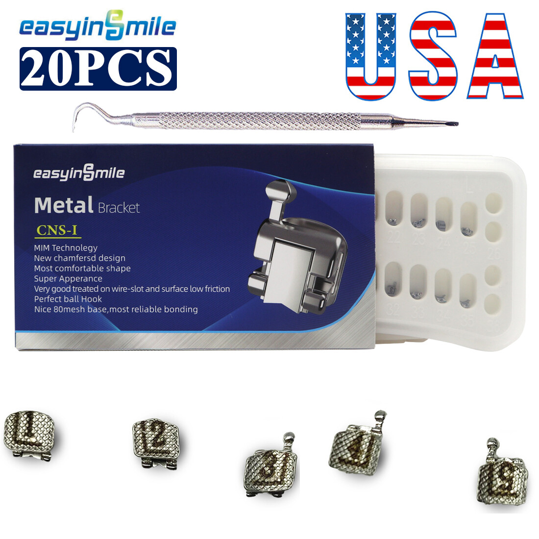 Orthodontic Metal Self-Ligating Brackets Dental MIM Braces ROTH/MBT .022 345Hook