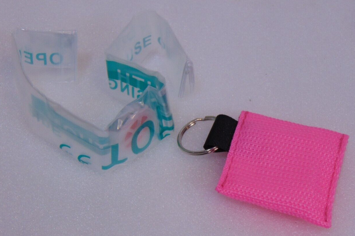 CPR Mask Keychain 1 Pink Face Shield in Pocket imprinted 30:2 Compression Ratio