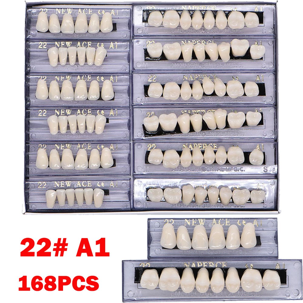 168PC Acrylic Resin Denture #22 Dental Upper Lower Shade A1 Teeth Set USA #22 A1