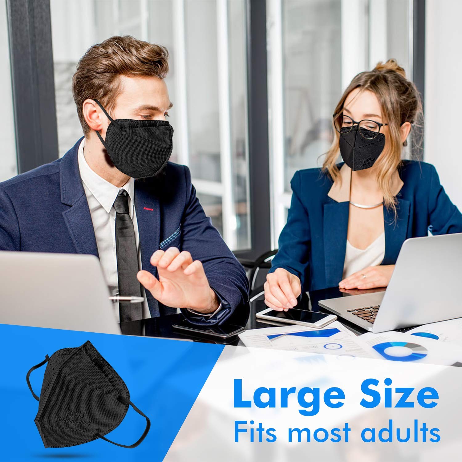 Enlove KN95 Face Mask Black 50 Pack, 5Layer Filter Efficiency≥95% Face Masks