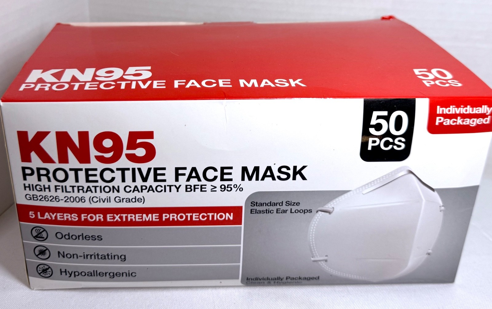 KN95 Face Masks 50 pack Individually Wrapped 5 Layer Protection White