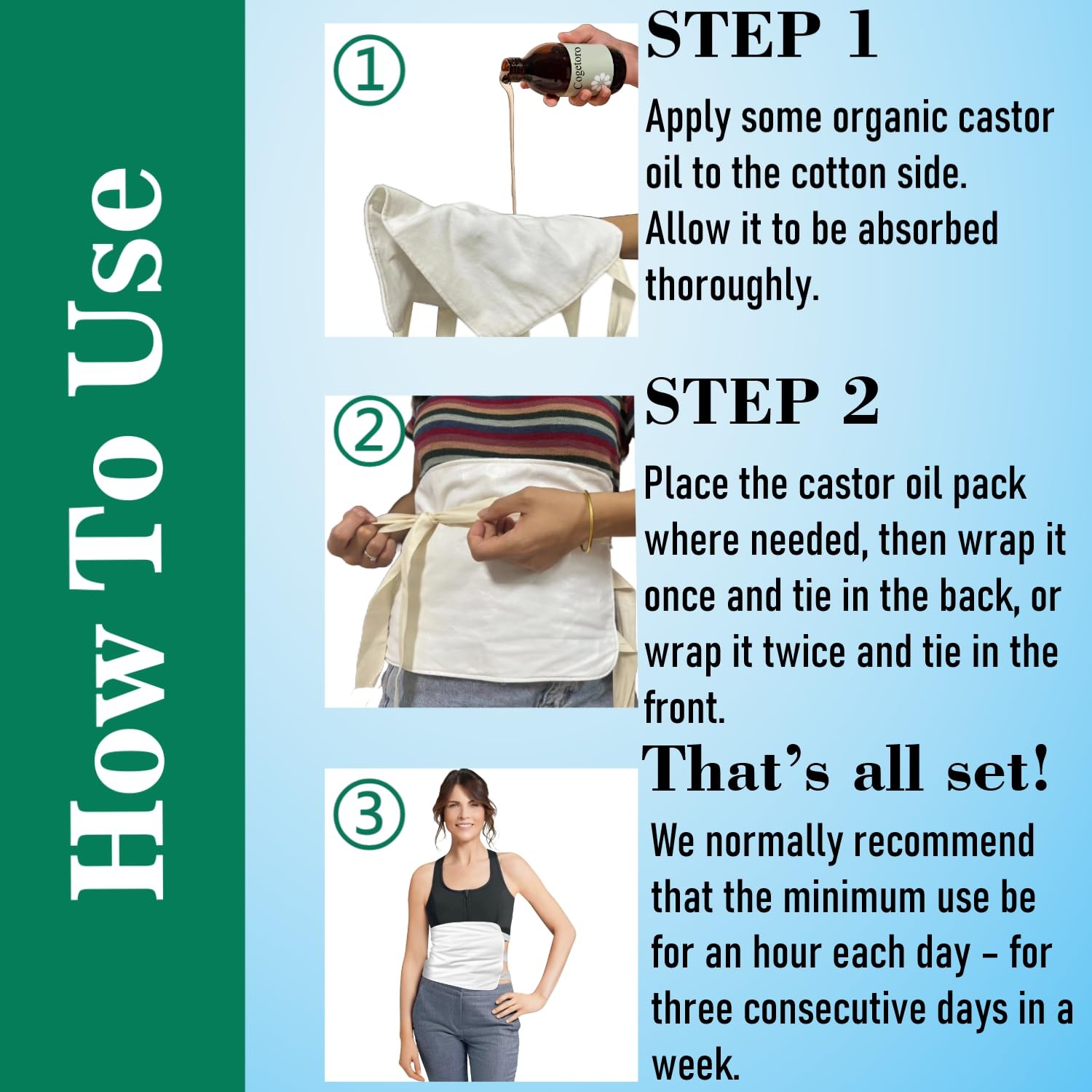 Castor Oil Pack Wrap Organic Cotton for Liver Detox, Stomach, One Size, white