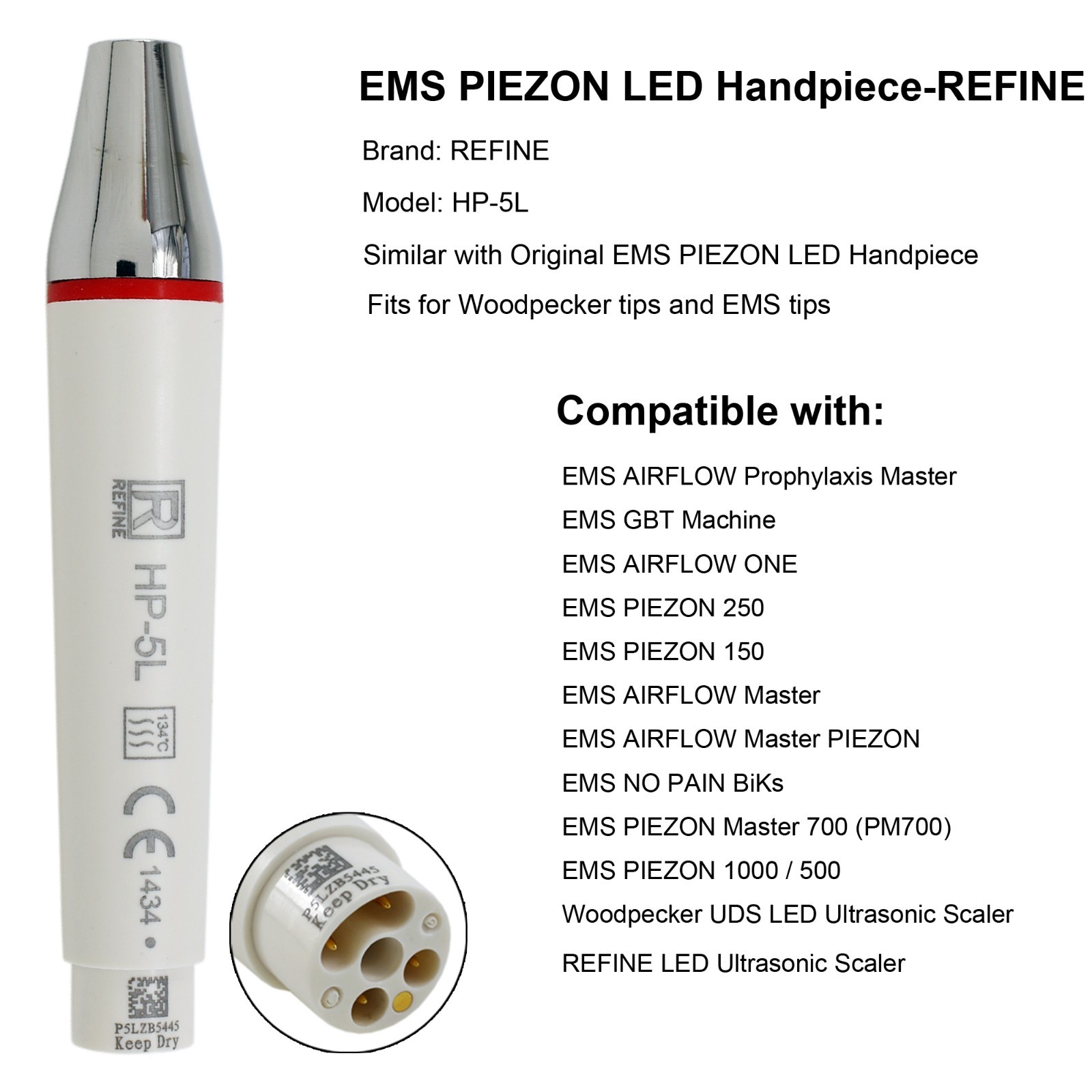 Dental EMS PIEZON LED Ultrasonic Handpiece Woodpecker Tip For PIEZON 250 AIRFLOW