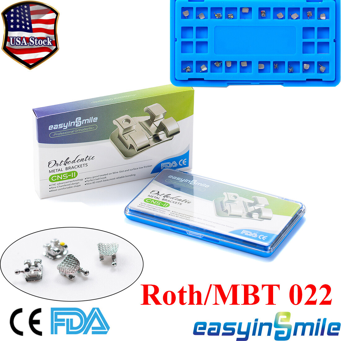 20Pcs Dental Orthodontic Brackets Braces Mini MBT Roth 022 345 Hooks Metal Mesh